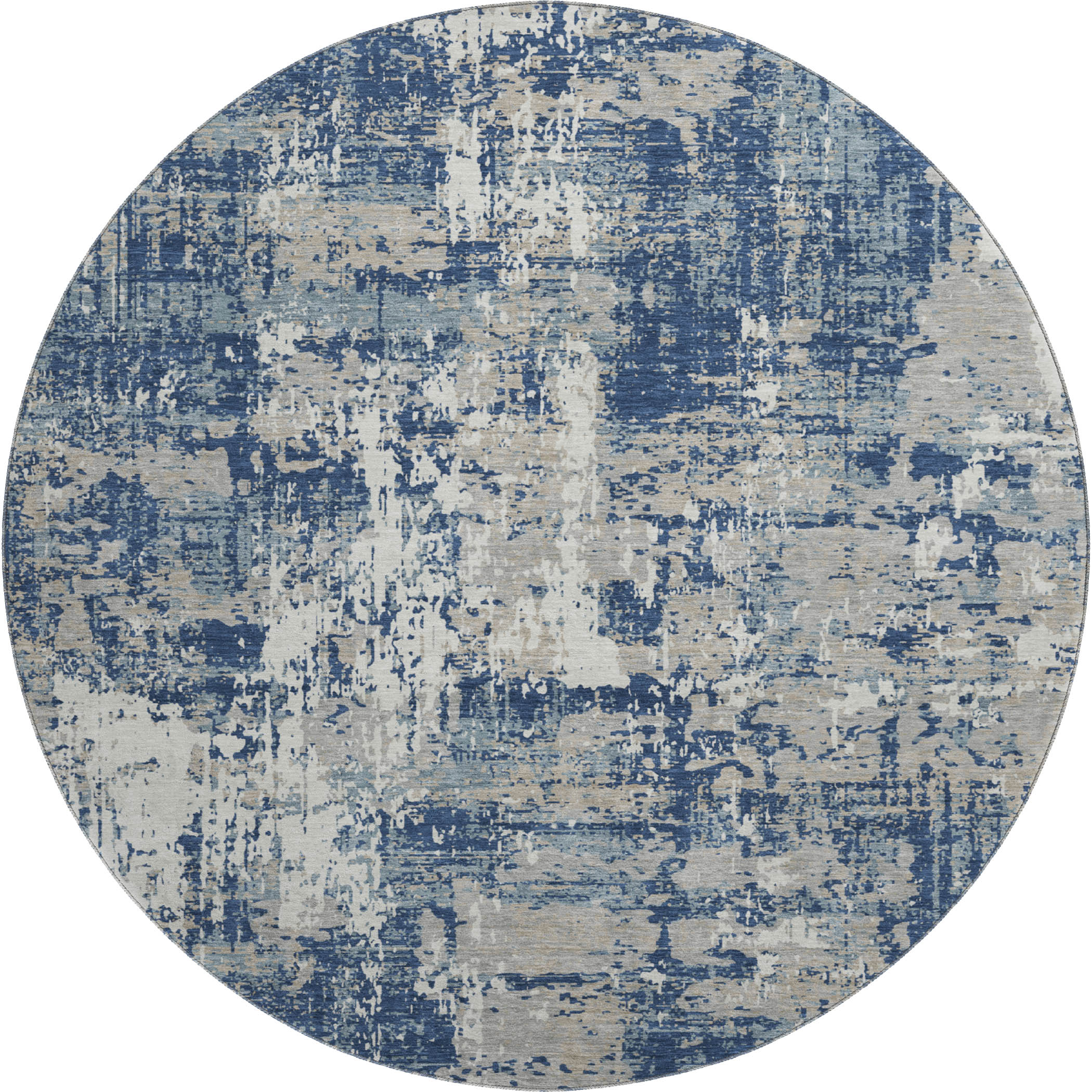 Athens Machine Washable Transitional Navy Blue Rug 8' x 8' #shape_Round