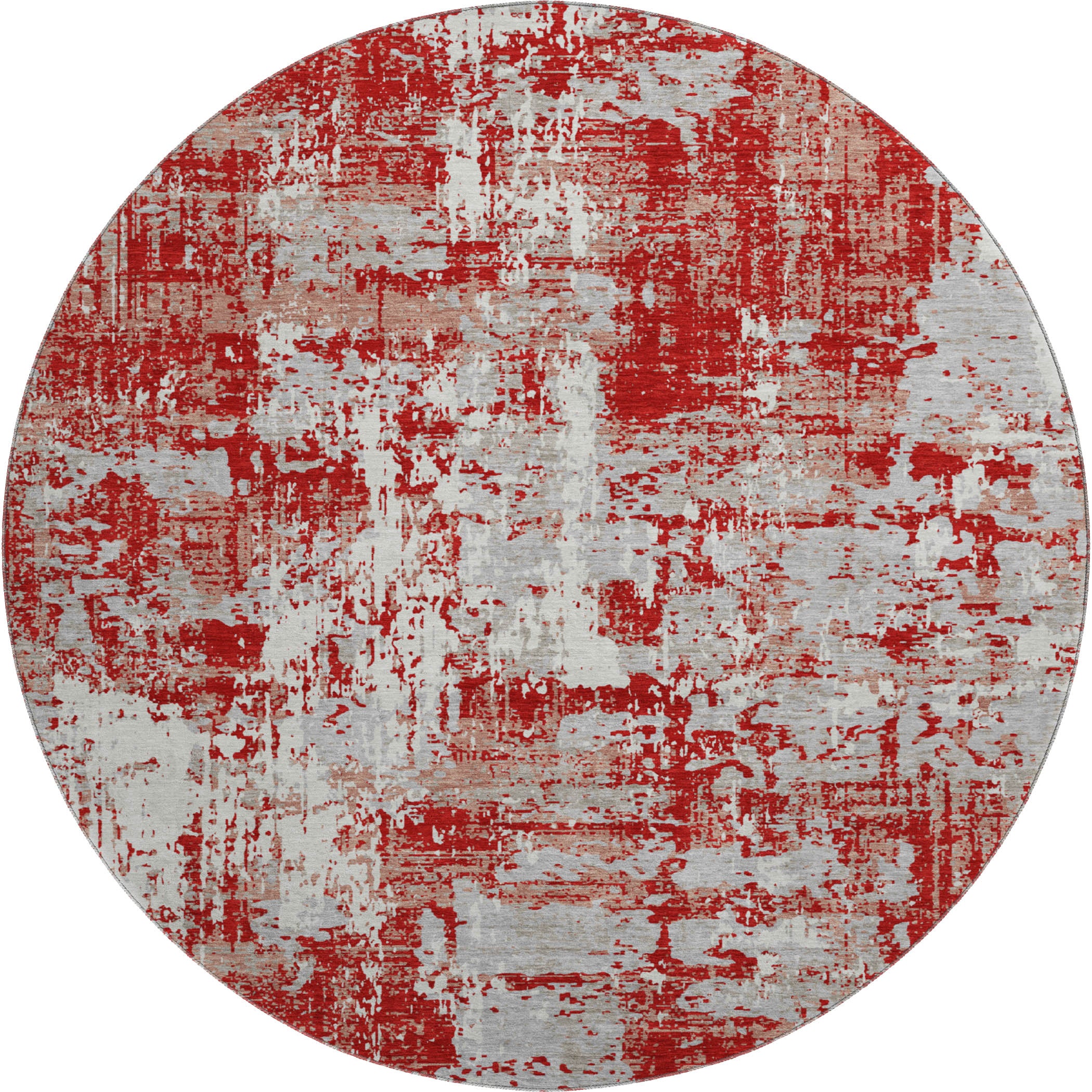 Athens Machine Washable Transitional Red Rug 8' x 8' #shape_Round