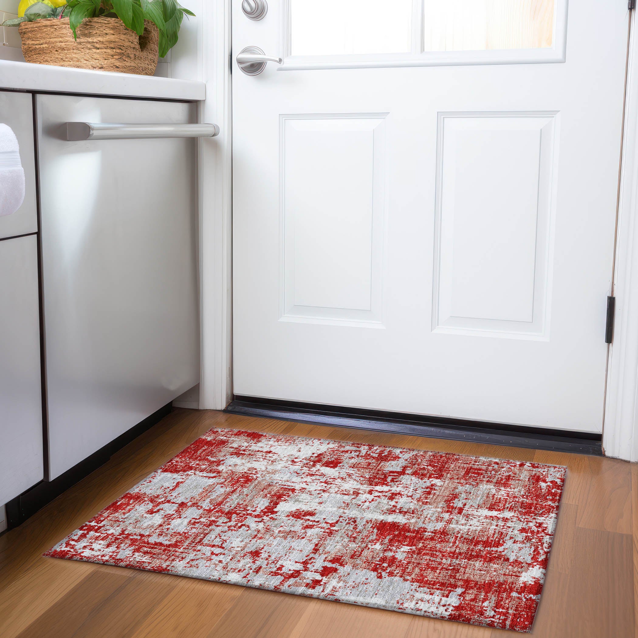 Athens Machine Washable Transitional Red Rug 1'8" x 2'6" #shape_Rectangle