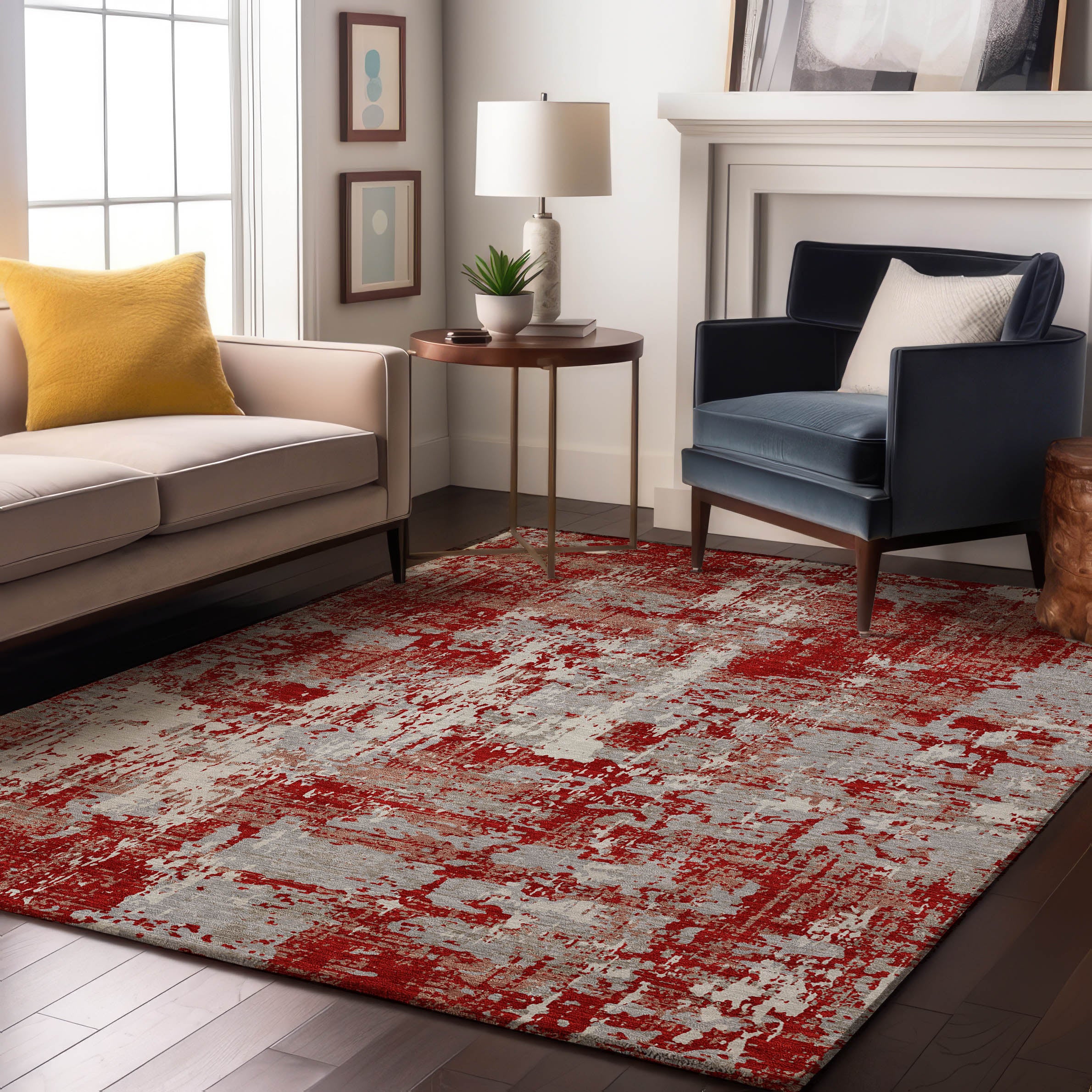 Athens Machine Washable Transitional Red Rug 2'6" x 3'10" #shape_Rectangle