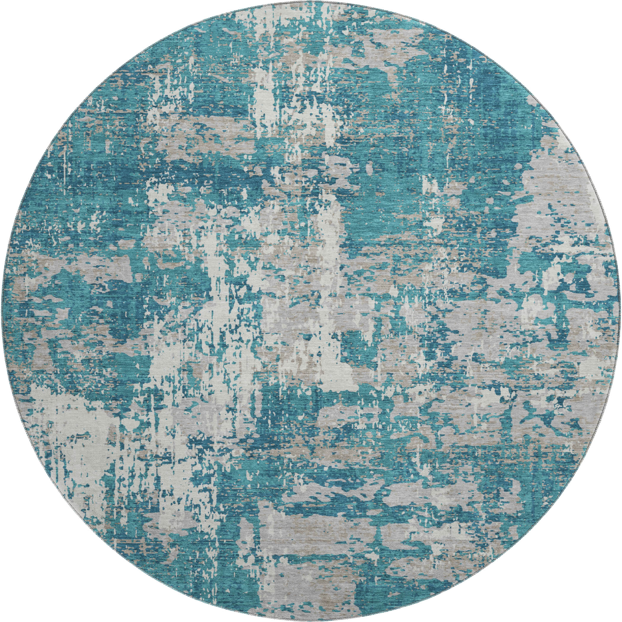 Athens Machine Washable Transitional Teal Rug 8' x 8' #shape_Round