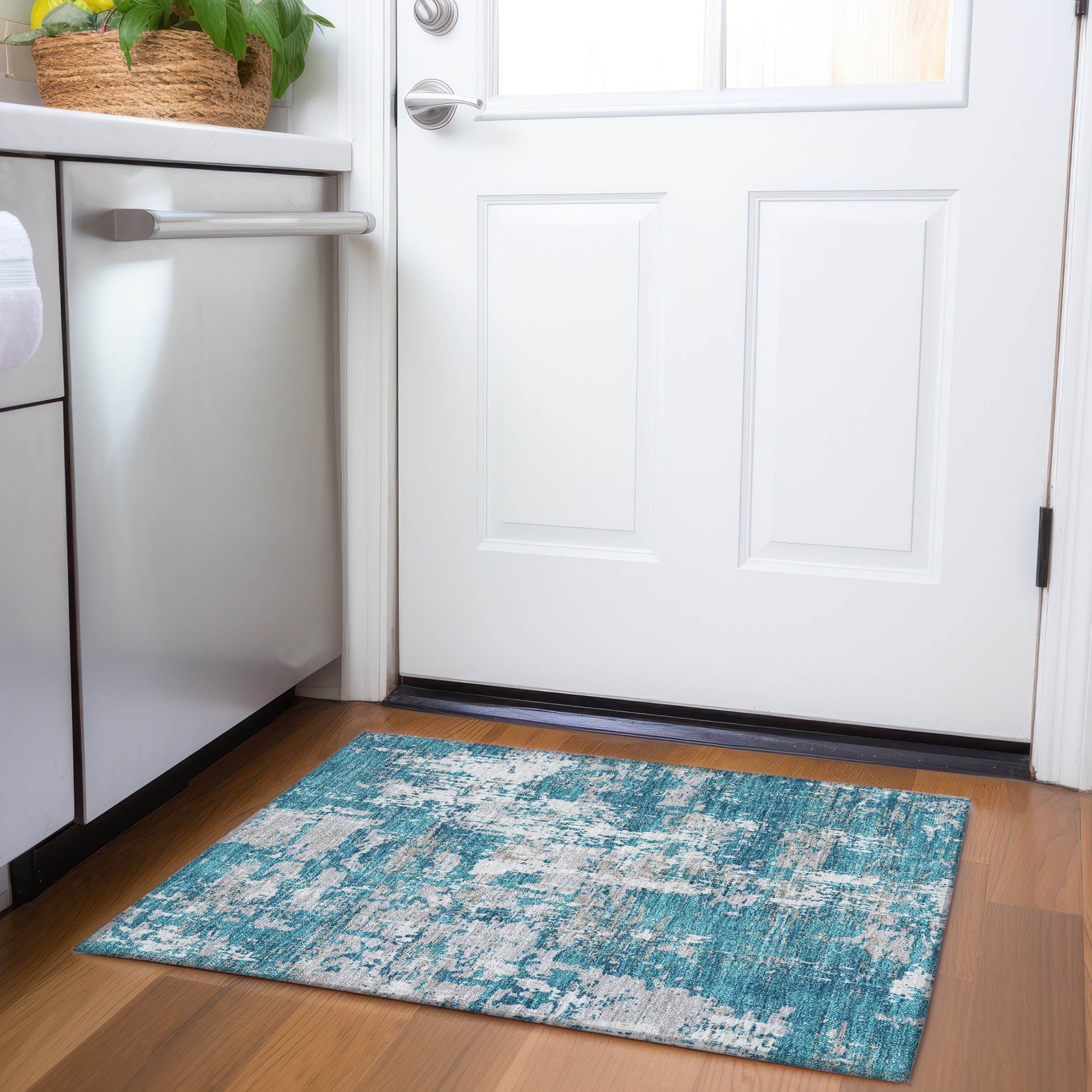 Athens Machine Washable Transitional Teal Rug 1'8" x 2'6" #shape_Rectangle