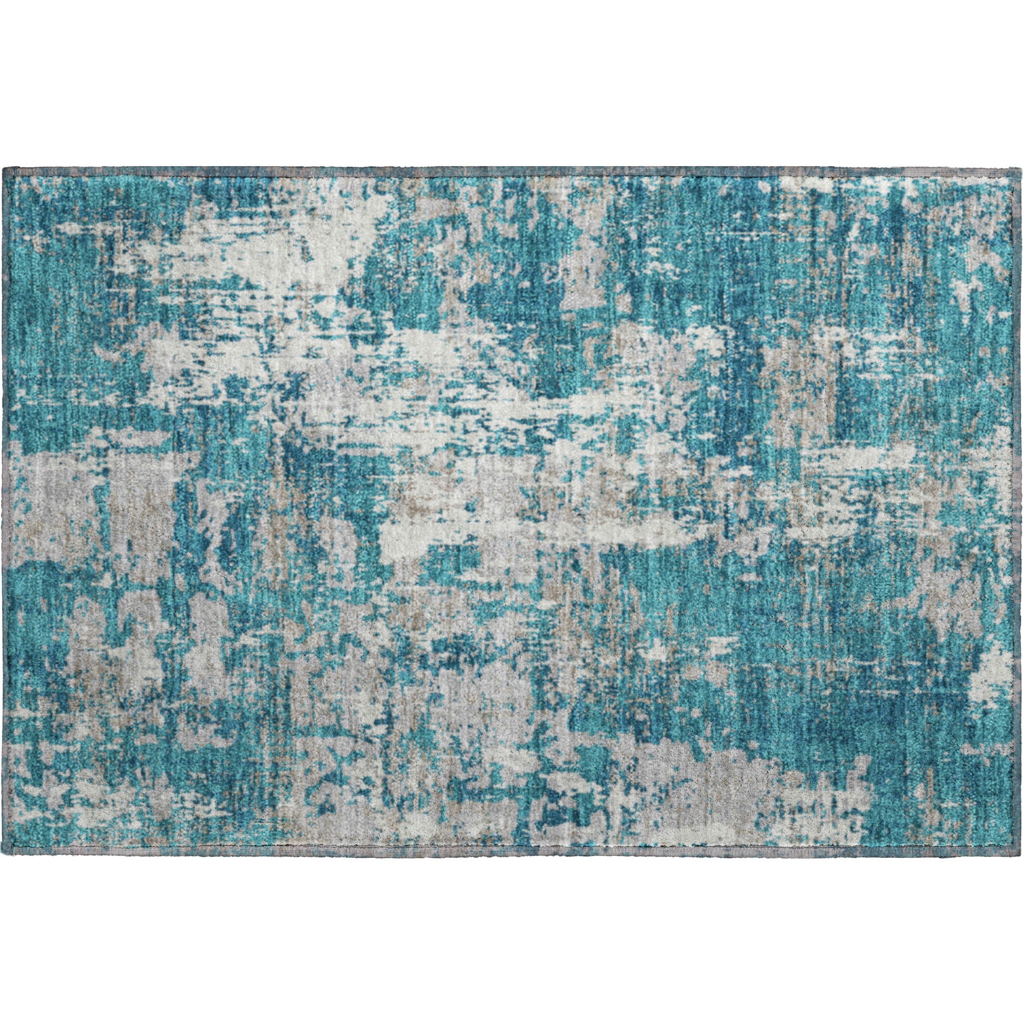 Athens Machine Washable Transitional Teal Rug 1'8" x 2'6" #shape_Rectangle