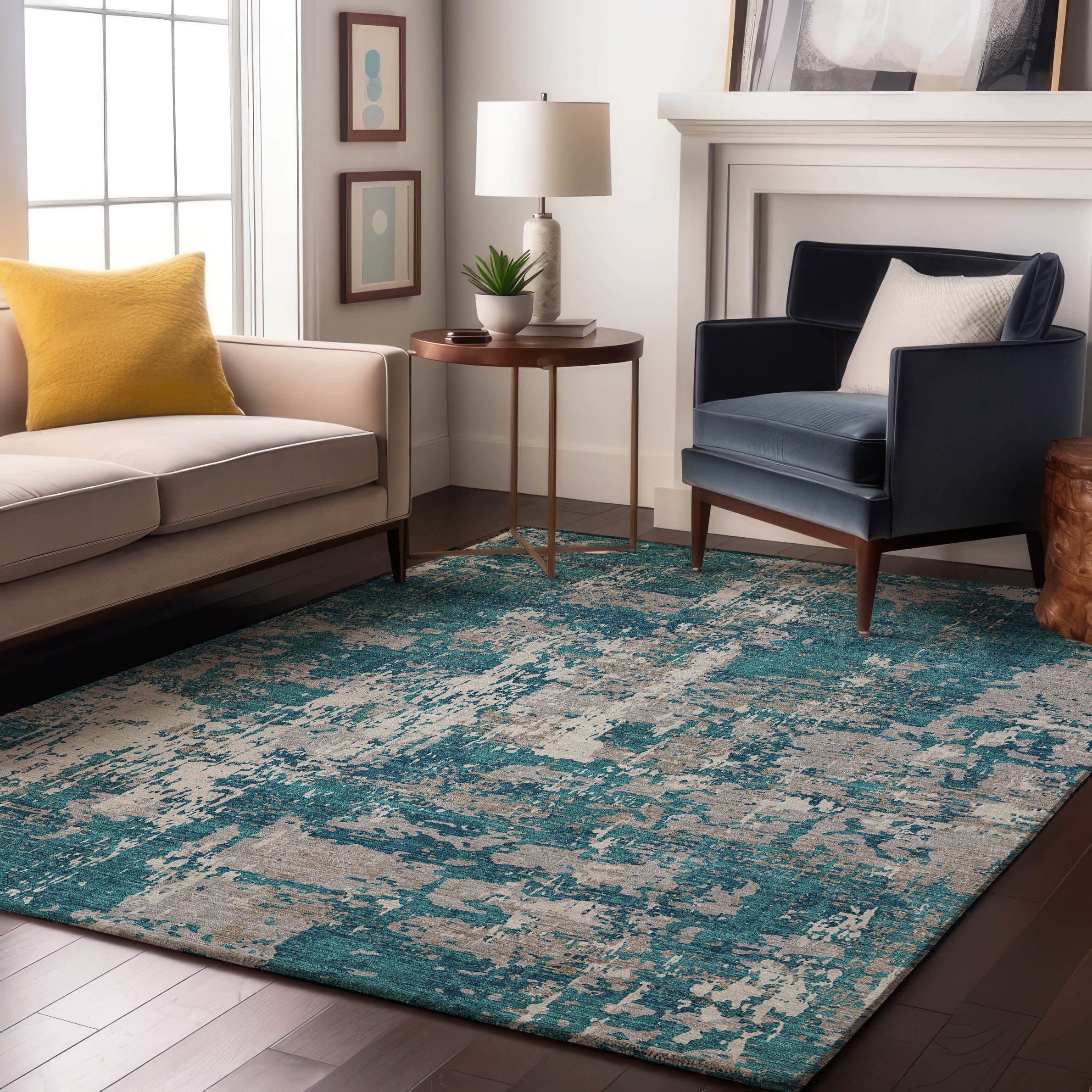 Athens Machine Washable Transitional Teal Rug 2'6" x 3'10" #shape_Rectangle