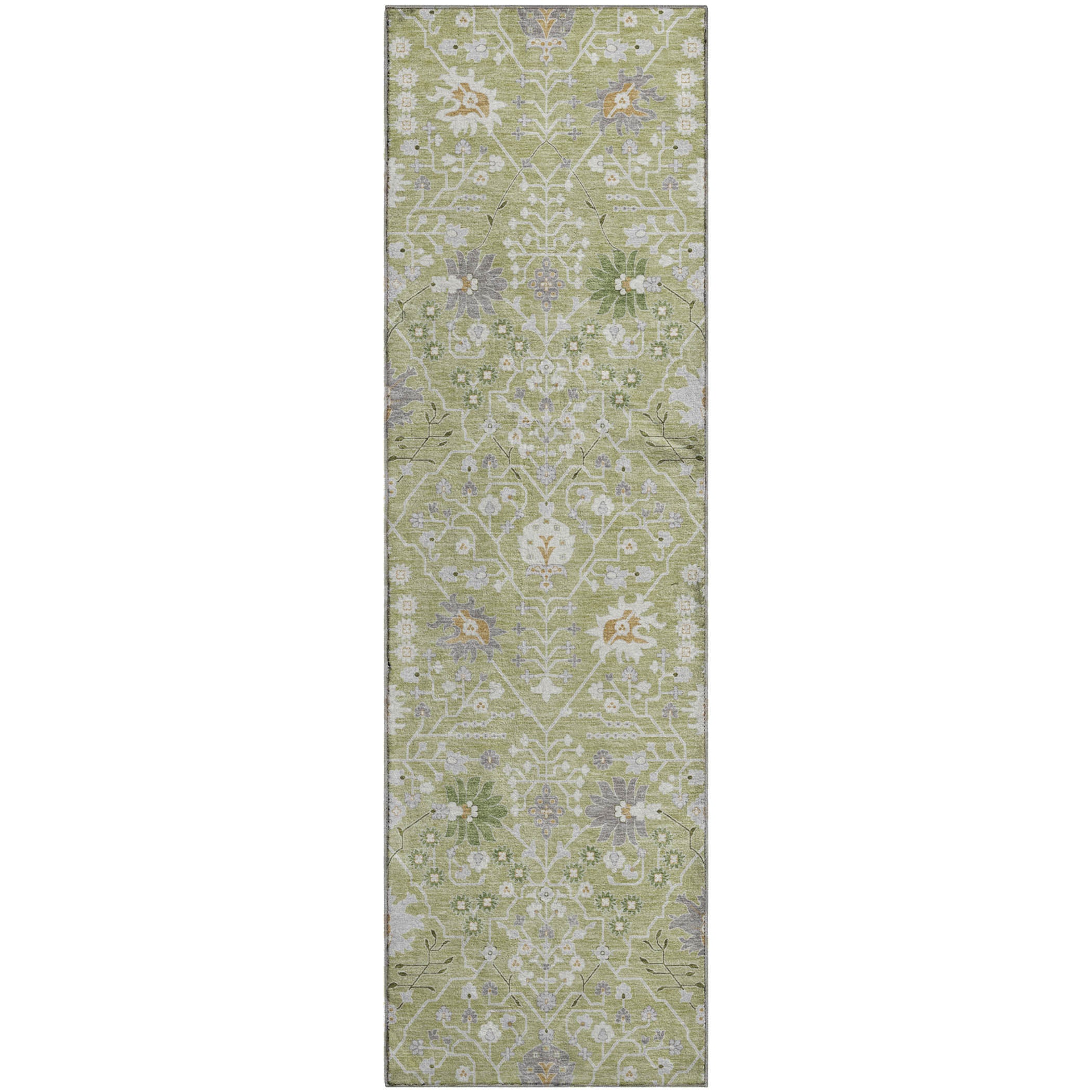 Colombo Machine Washable Traditional Aloe Green Rug 2'3" x 7'6" #shape_Runner