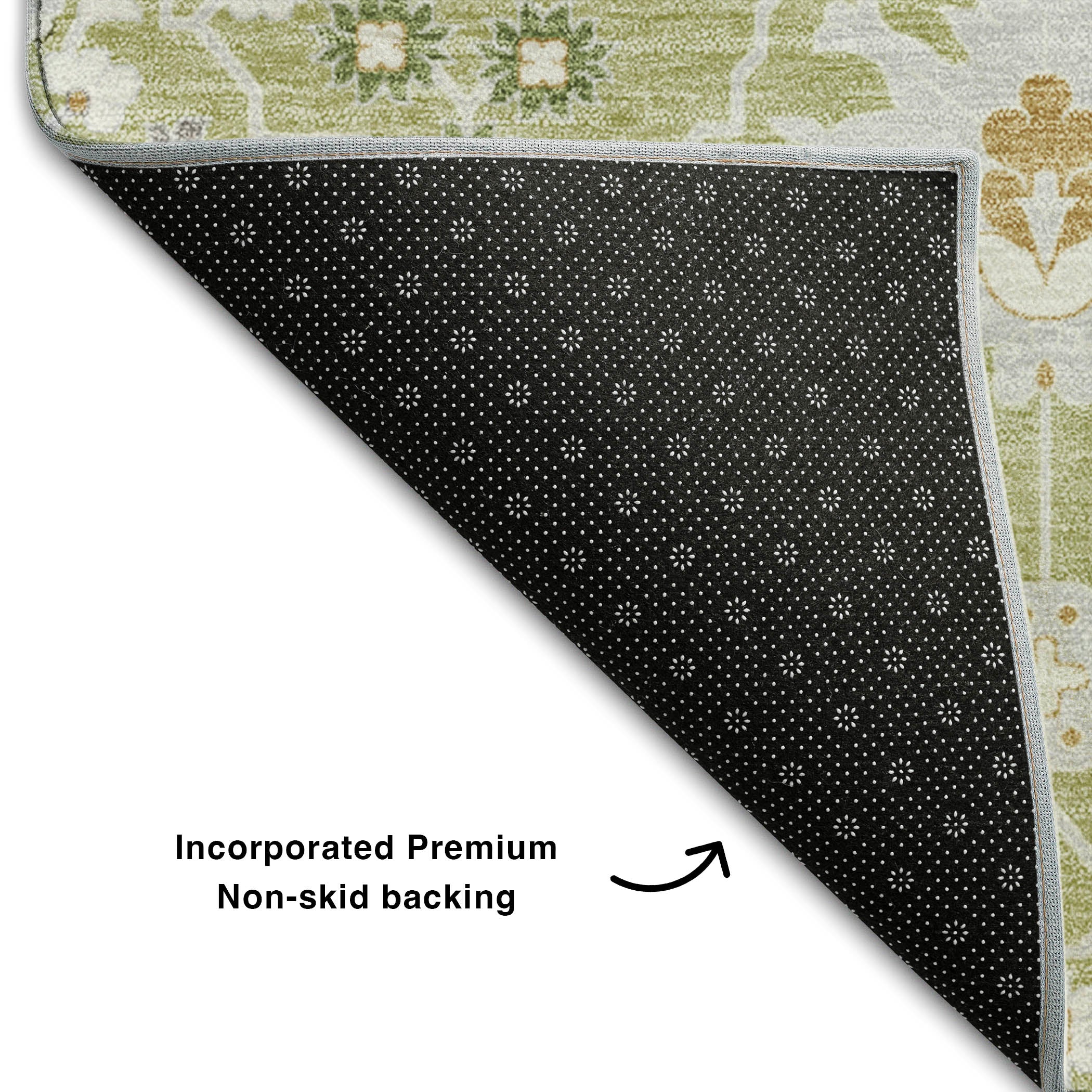 Colombo Machine Washable Traditional Aloe Green Rug 1'8" x 2'6" #shape_Rectangle