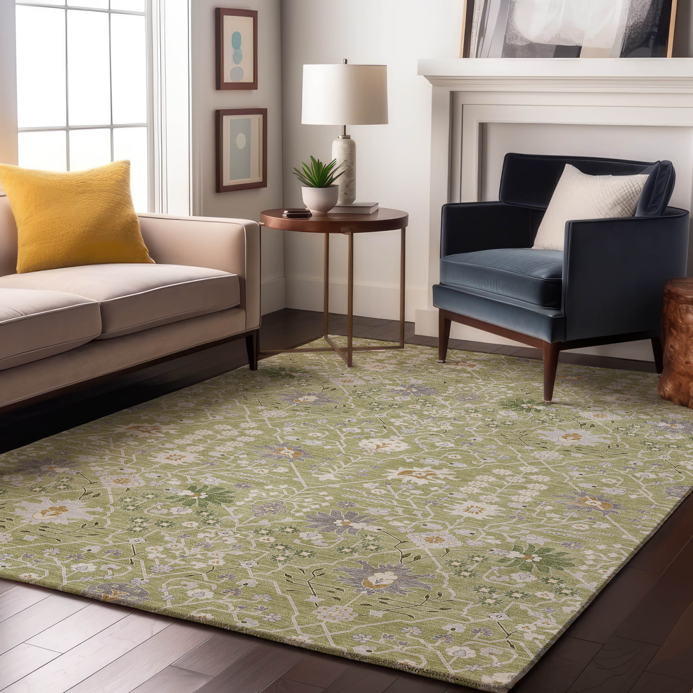 Colombo Machine Washable Traditional Aloe Green Rug 2'6" x 3'10" #shape_Rectangle