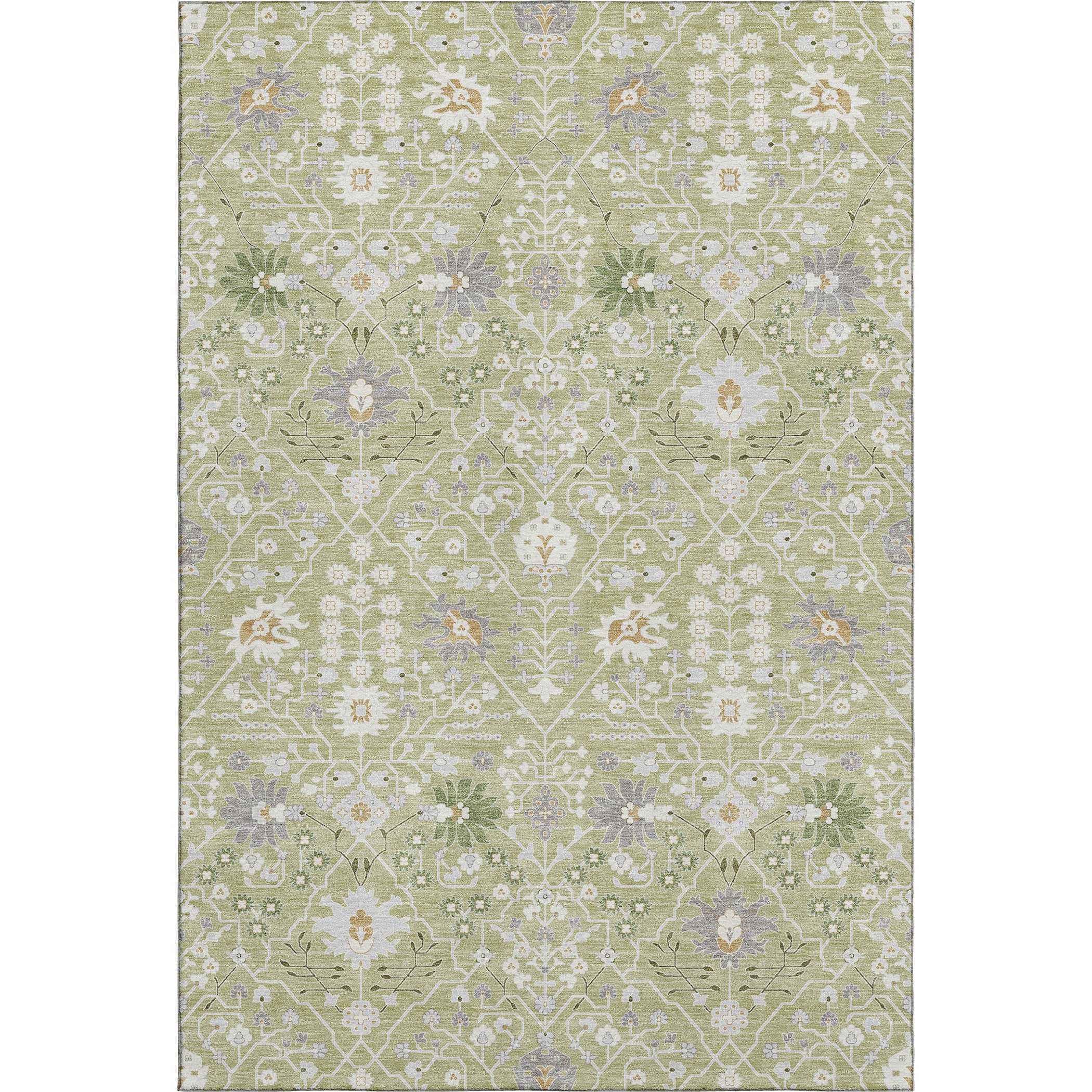 Colombo Machine Washable Traditional Aloe Green Rug 2'6" x 3'10" #shape_Rectangle
