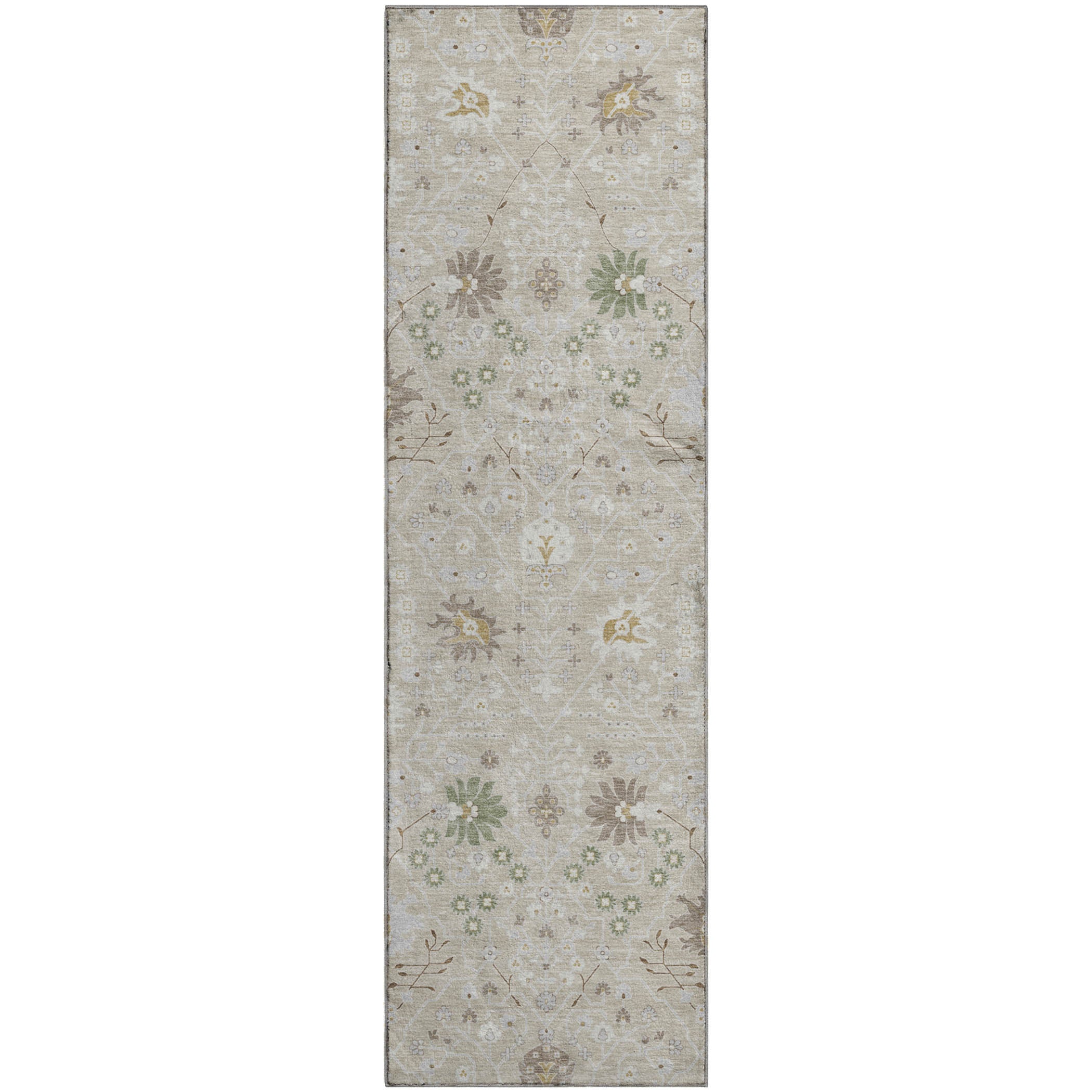 Colombo Machine Washable Traditional Beige Brown Rug 2'3" x 7'6" #shape_Runner