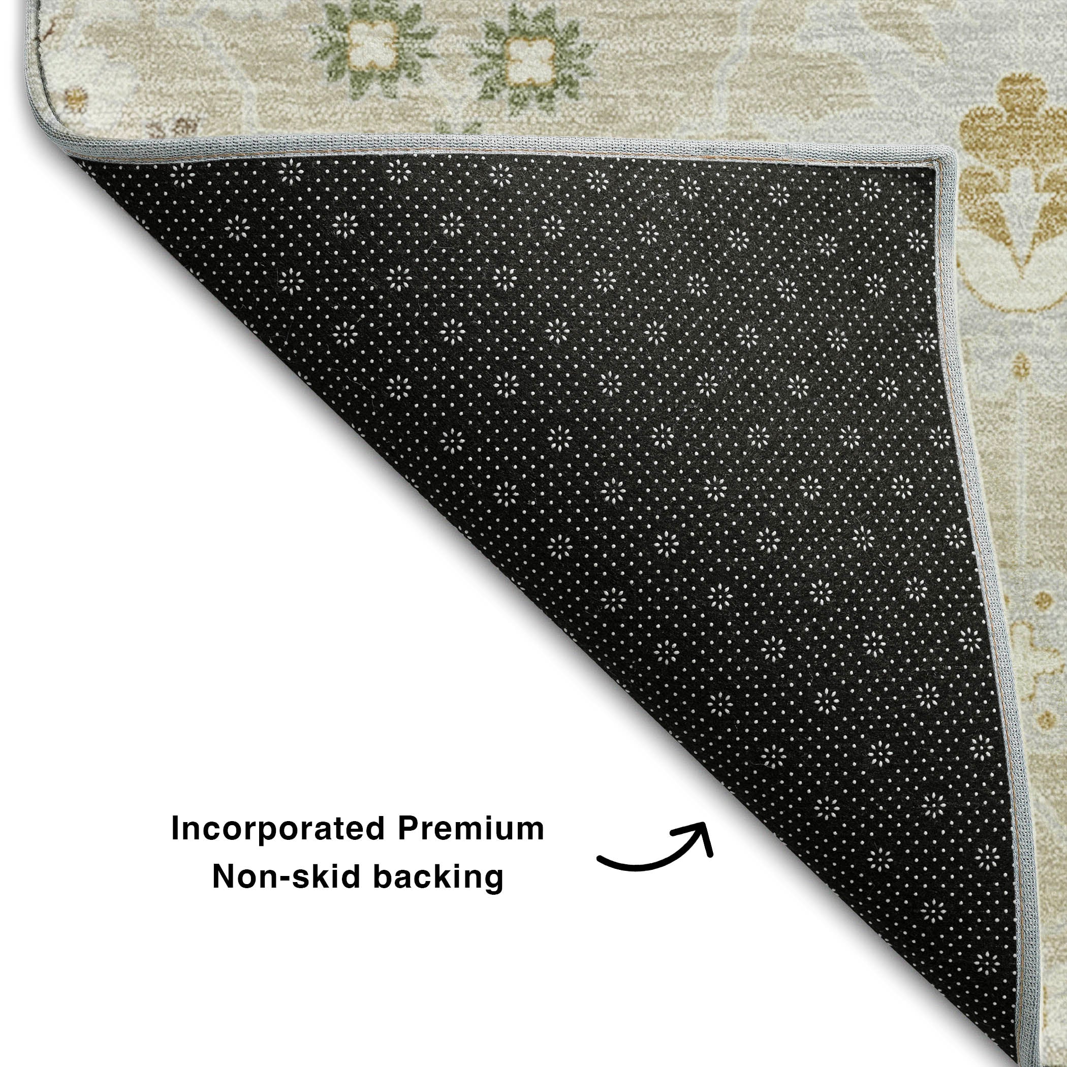 Colombo Machine Washable Traditional Beige Brown Rug 1'8" x 2'6" #shape_Rectangle