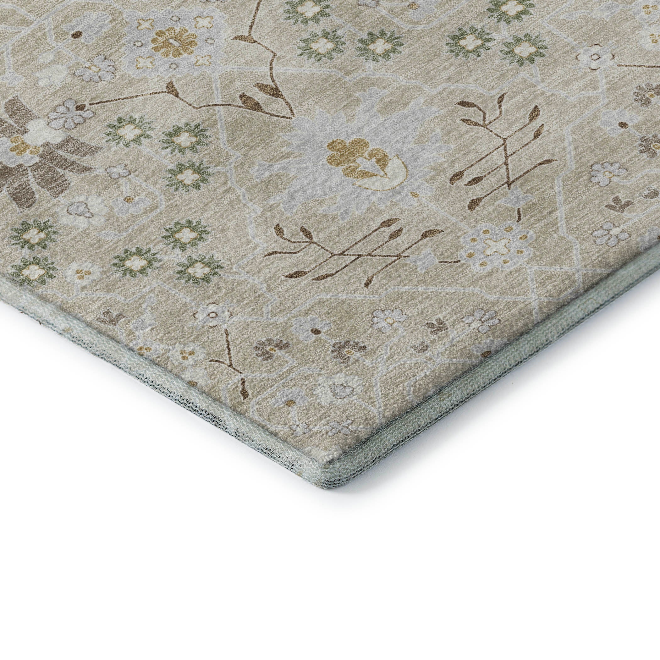 Colombo Machine Washable Traditional Beige Brown Rug 1'8" x 2'6" #shape_Rectangle