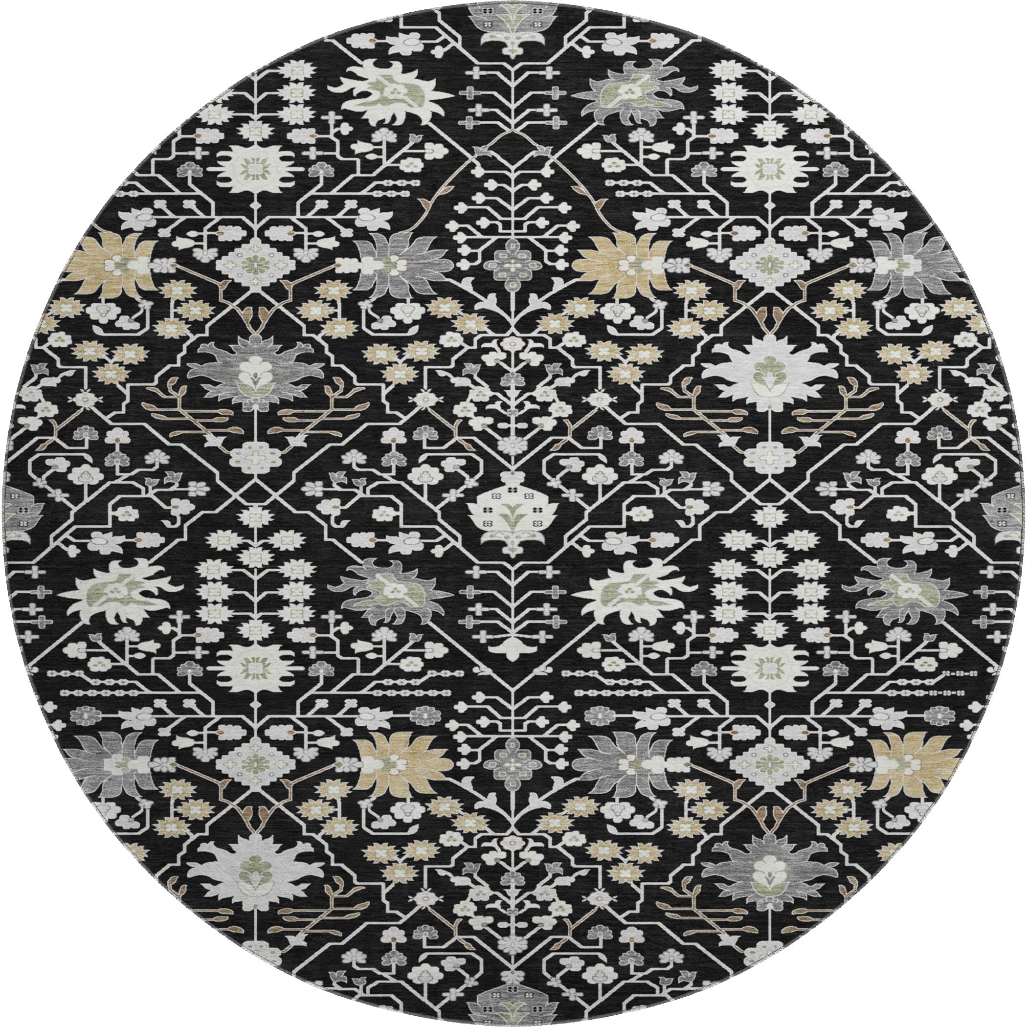 Colombo Machine Washable Traditional Black Rug 8' x 8' #shape_Round