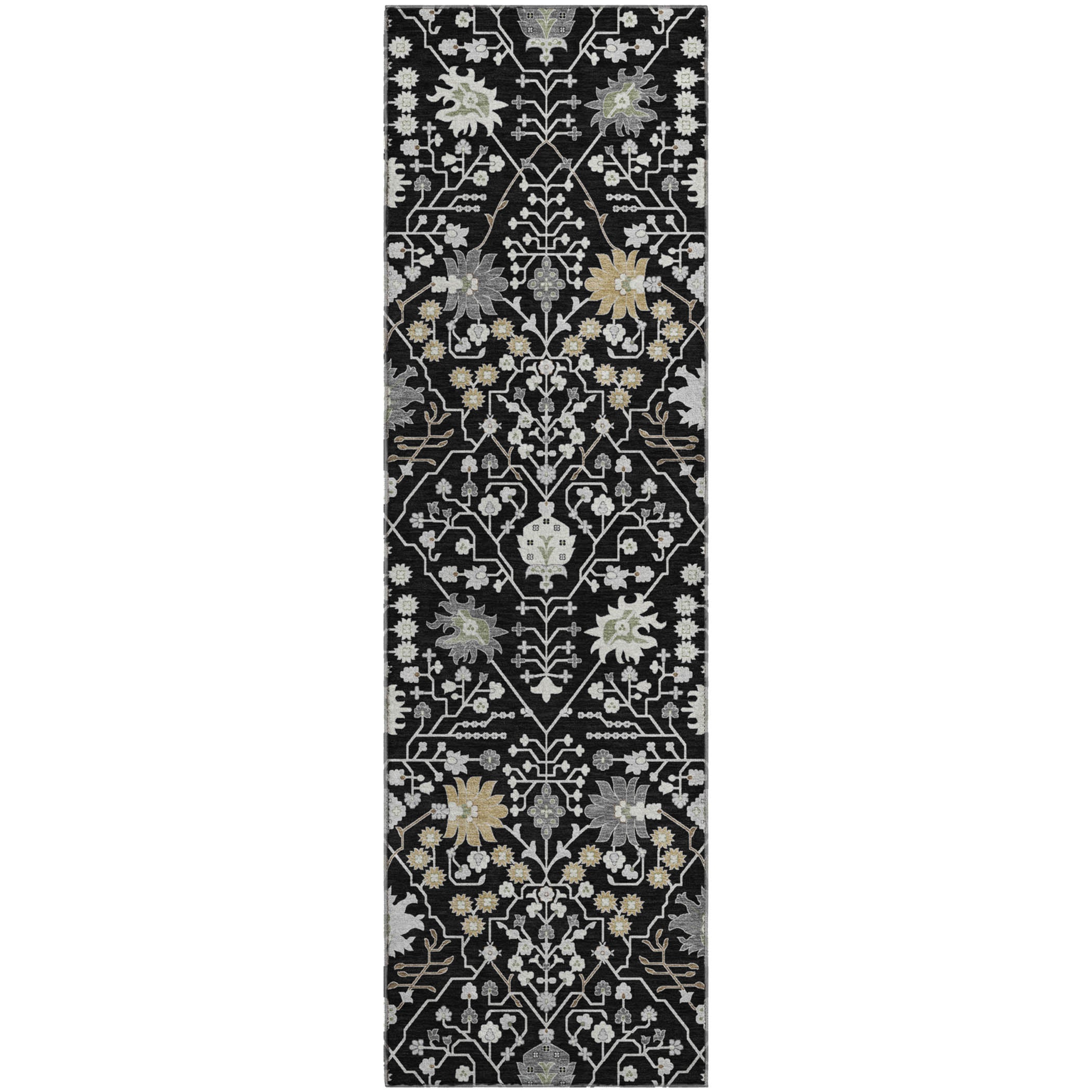 Colombo Machine Washable Traditional Black Rug 2'3" x 7'6" #shape_Runner