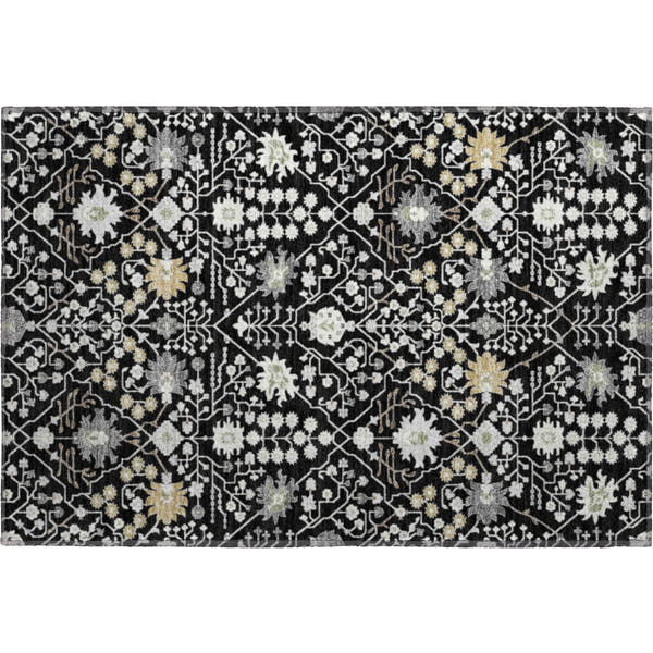 Colombo Machine Washable Traditional Black Rug 1'8" x 2'6"