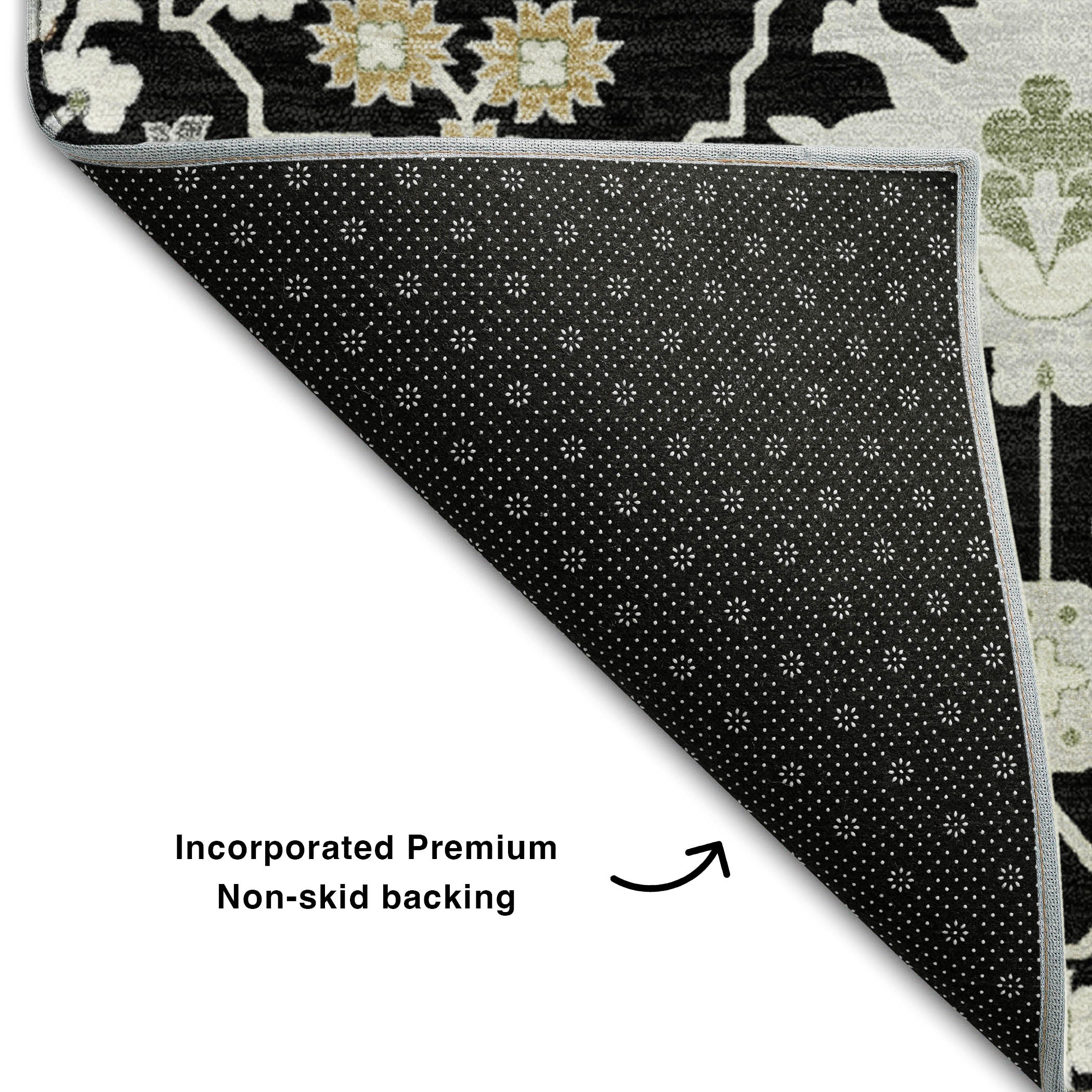 Colombo Machine Washable Traditional Black Rug 1'8" x 2'6" #shape_Rectangle