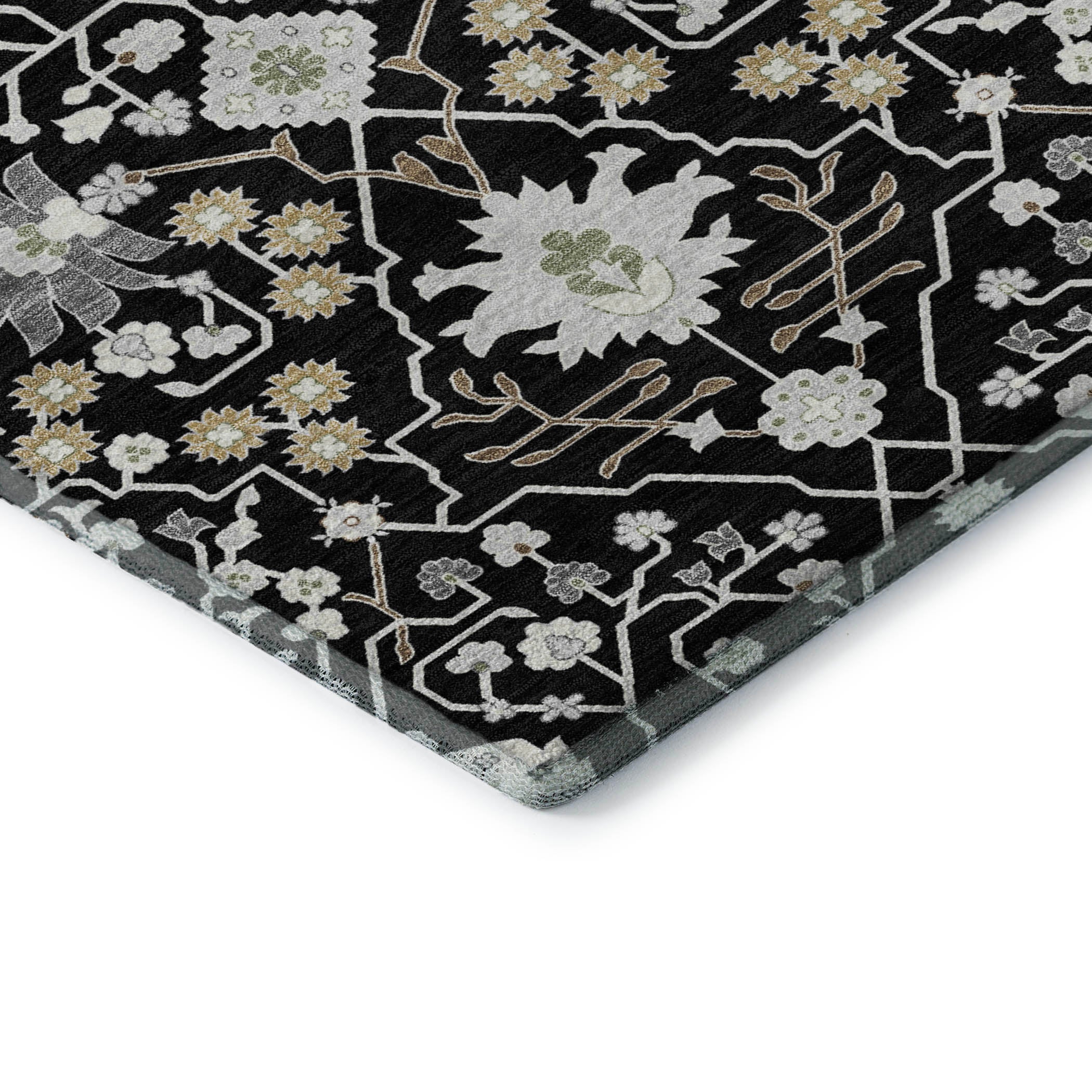 Colombo Machine Washable Traditional Black Rug 1'8" x 2'6" #shape_Rectangle