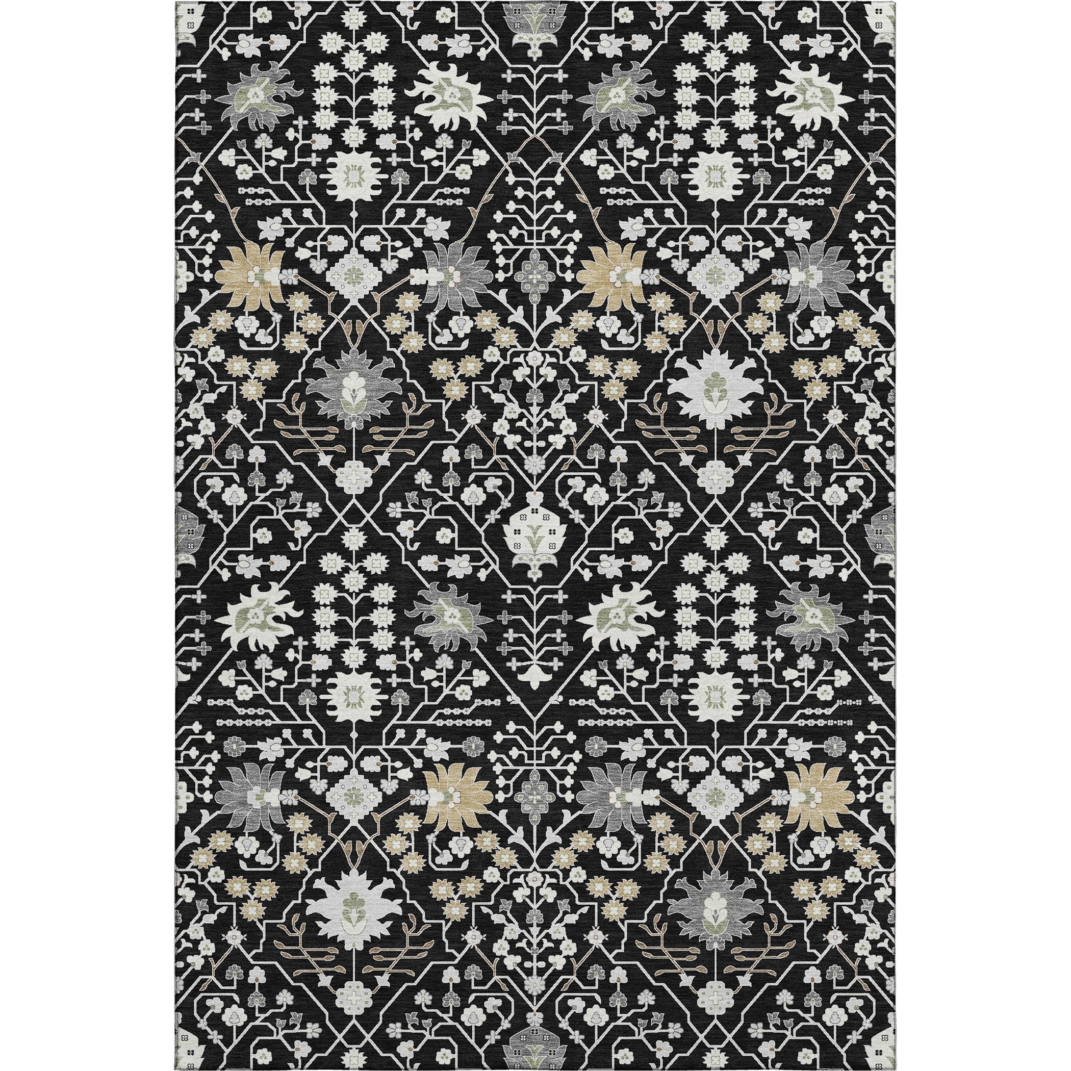 Colombo Machine Washable Traditional Black Rug 2'6" x 3'10" #shape_Rectangle