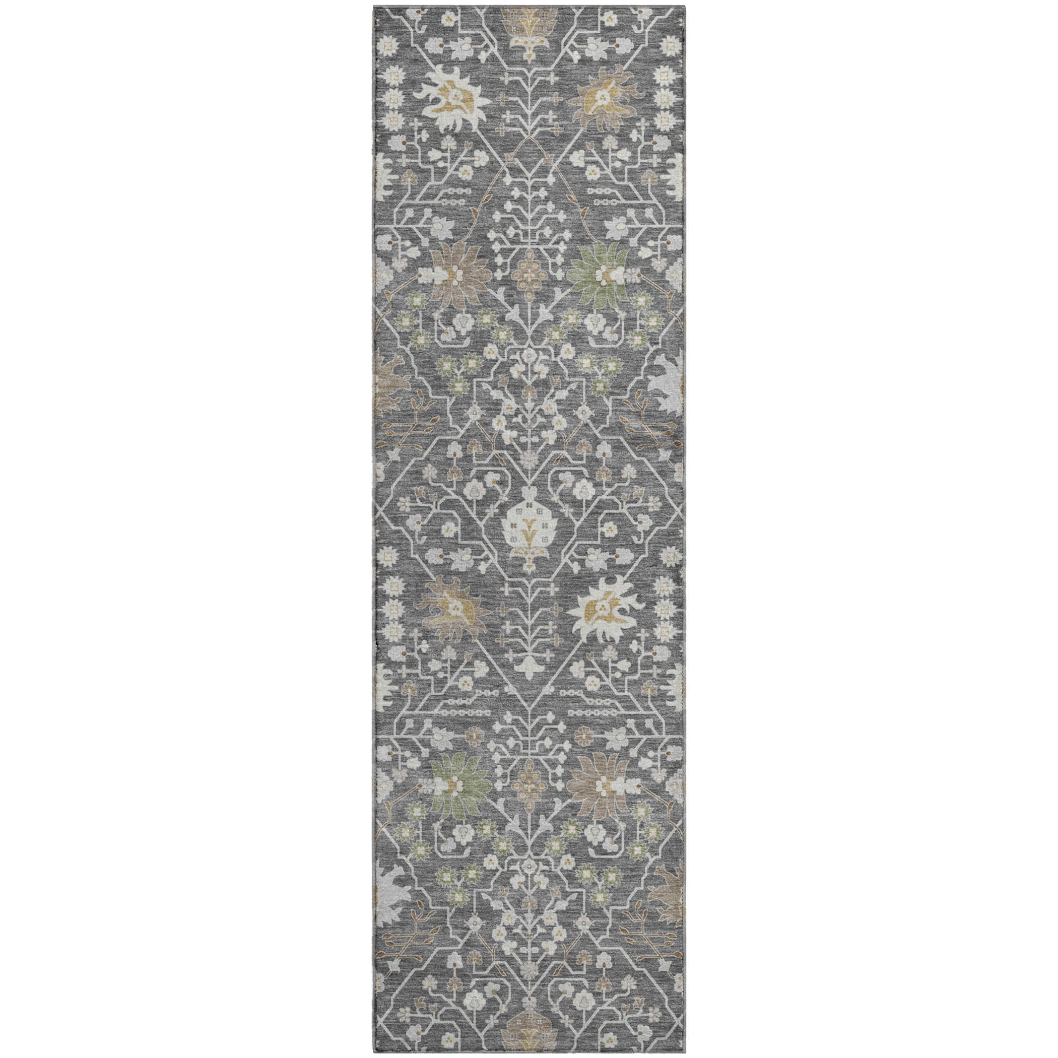 Colombo Machine Washable Traditional Charcoal Gray Rug 2'3" x 7'6" #shape_Runner