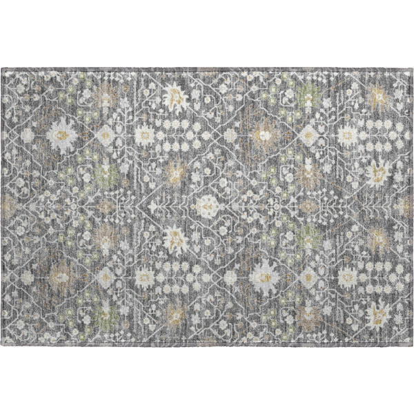 Colombo Machine Washable Traditional Charcoal Gray Rug 1'8" x 2'6"