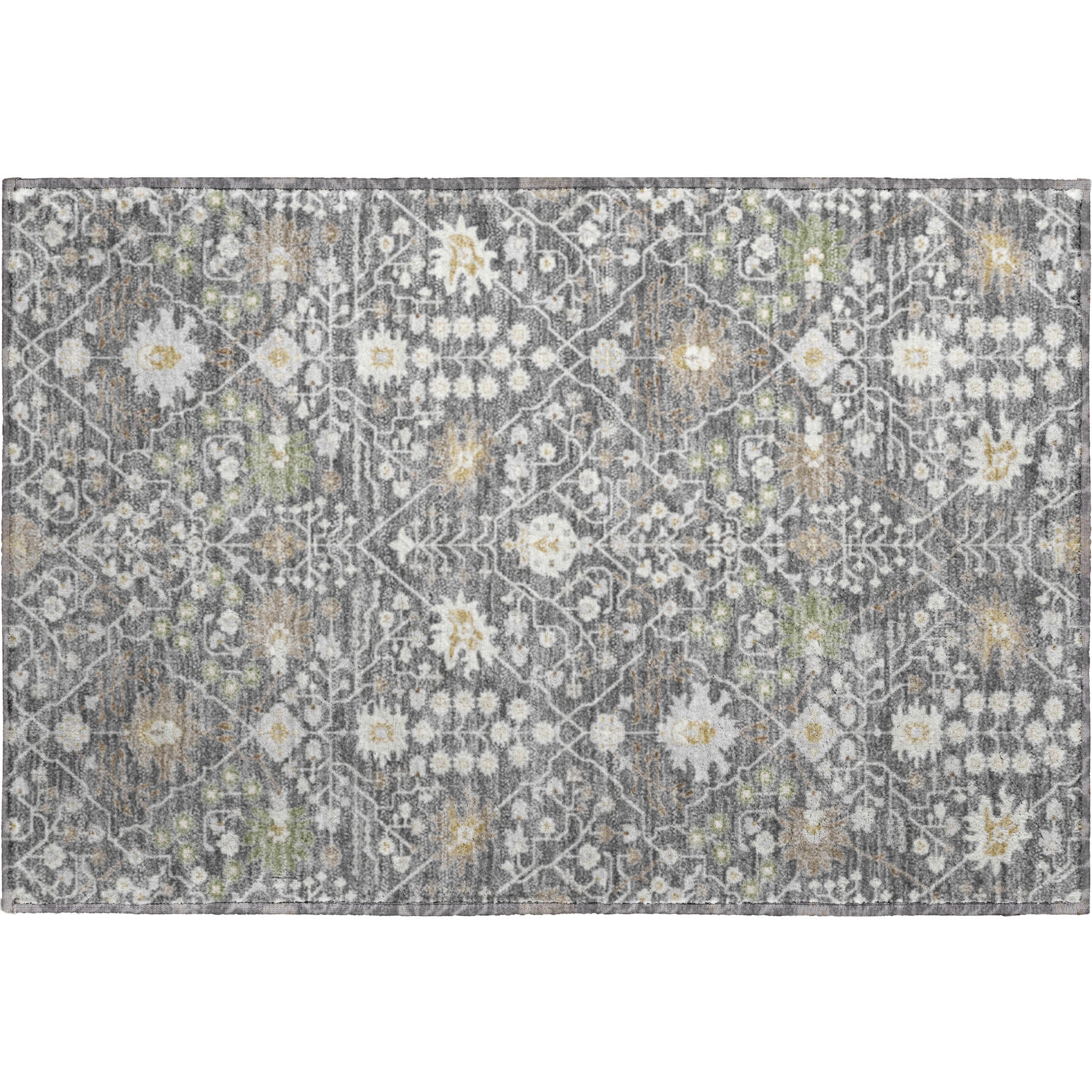 Colombo Machine Washable Traditional Charcoal Gray Rug 1'8" x 2'6" #shape_Rectangle
