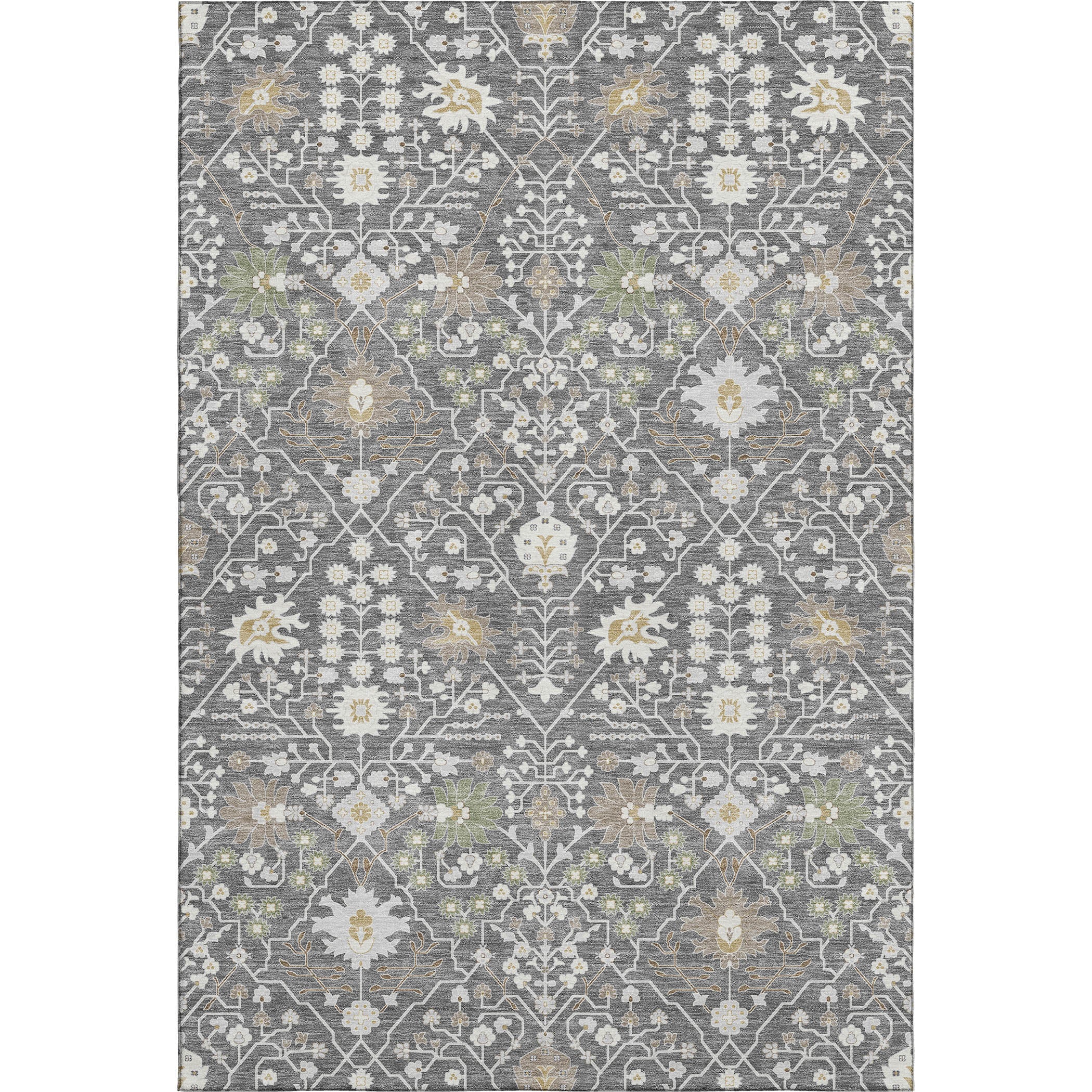 Colombo Machine Washable Traditional Charcoal Gray Rug 2'6" x 3'10" #shape_Rectangle