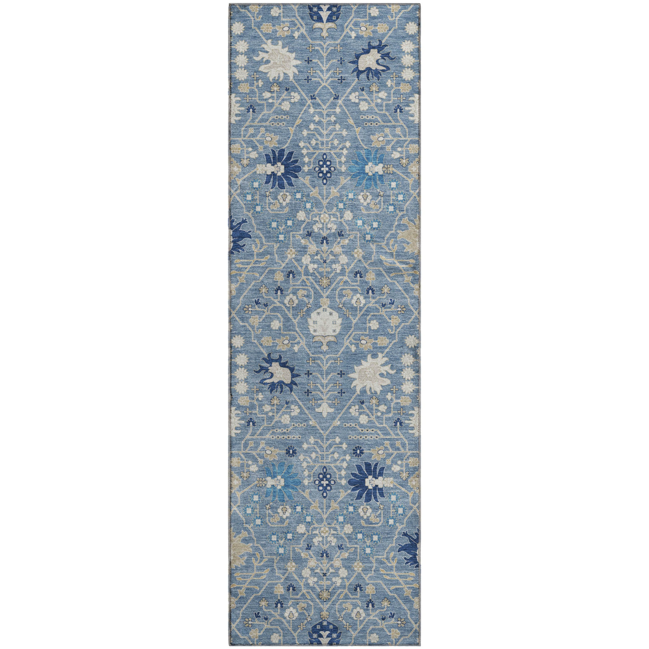Colombo Machine Washable Traditional Denim Blue Rug 2'3" x 7'6" #shape_Runner