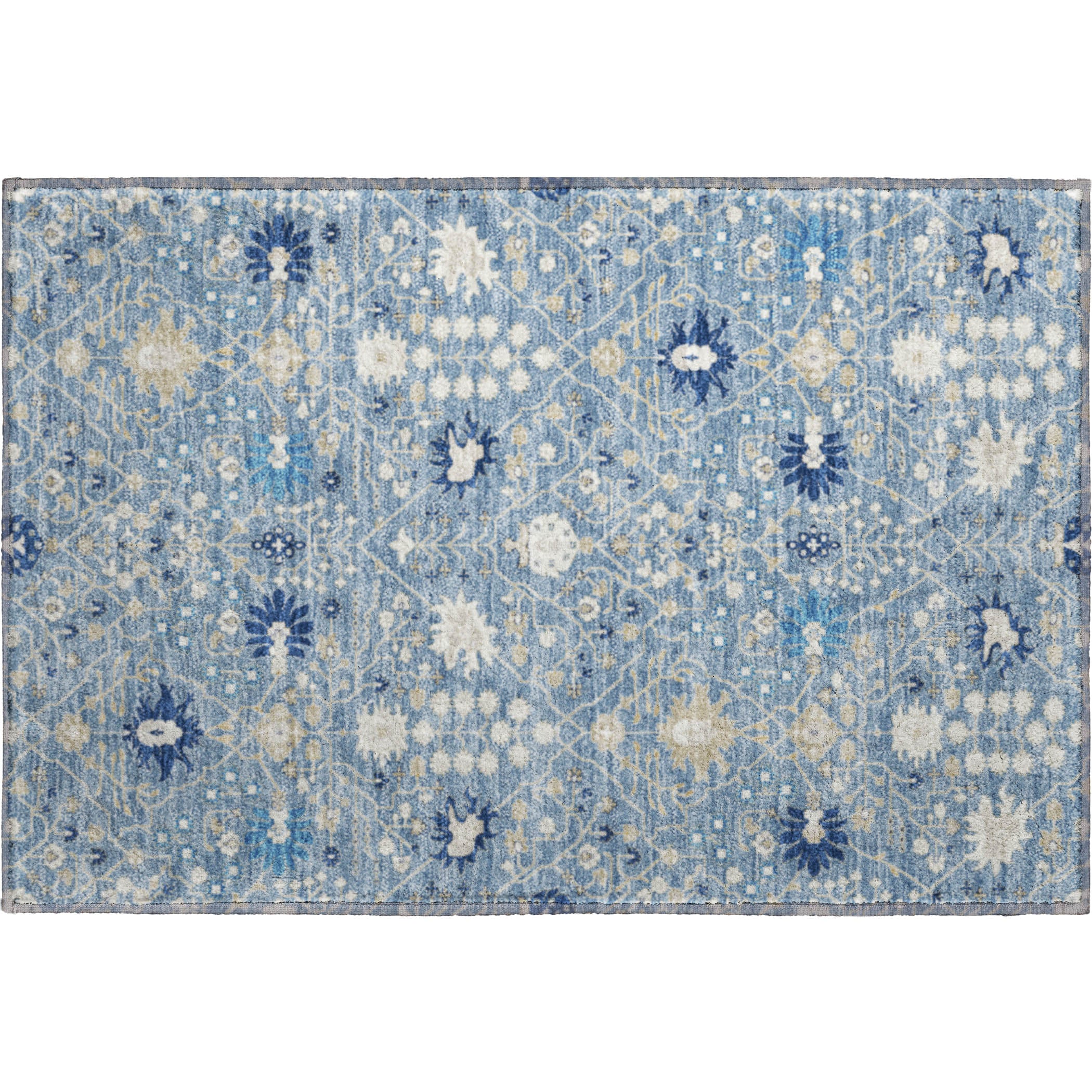 Colombo Machine Washable Traditional Denim Blue Rug 1'8" x 2'6" #shape_Rectangle