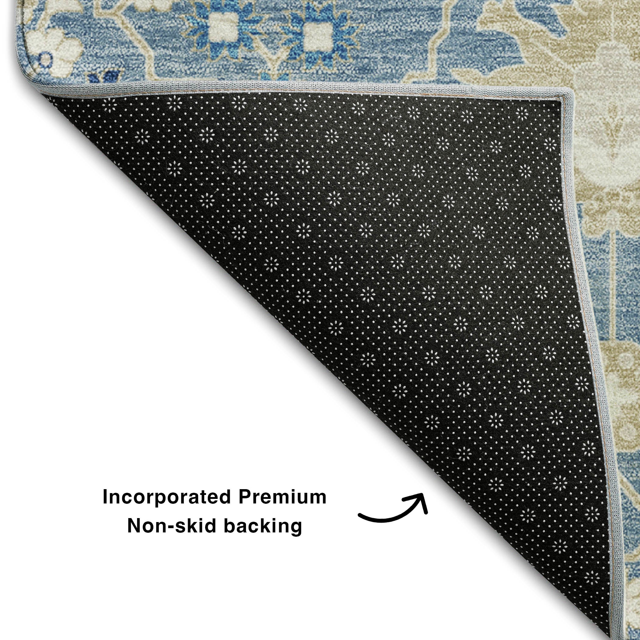 Colombo Machine Washable Traditional Denim Blue Rug 1'8" x 2'6" #shape_Rectangle