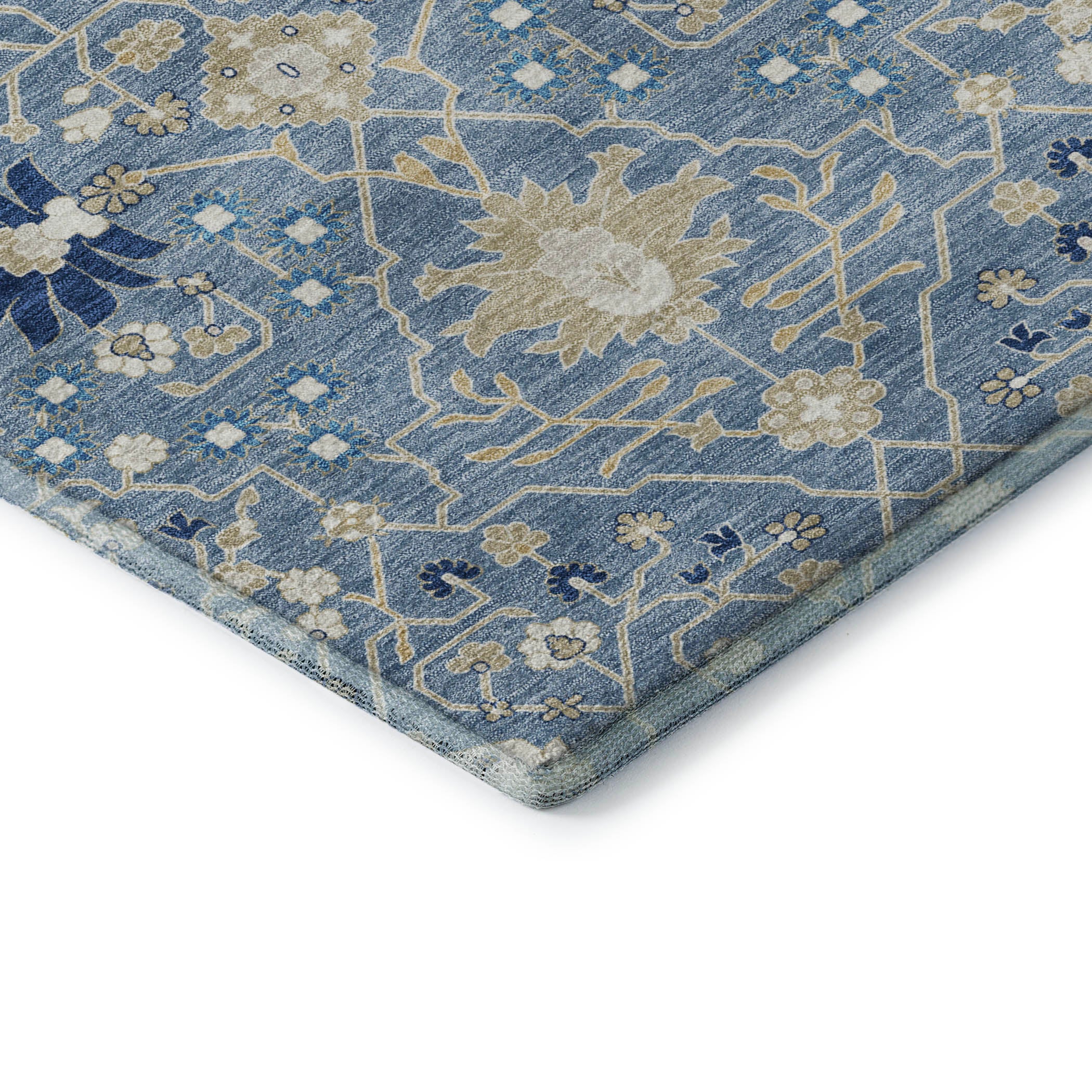 Colombo Machine Washable Traditional Denim Blue Rug 1'8" x 2'6" #shape_Rectangle