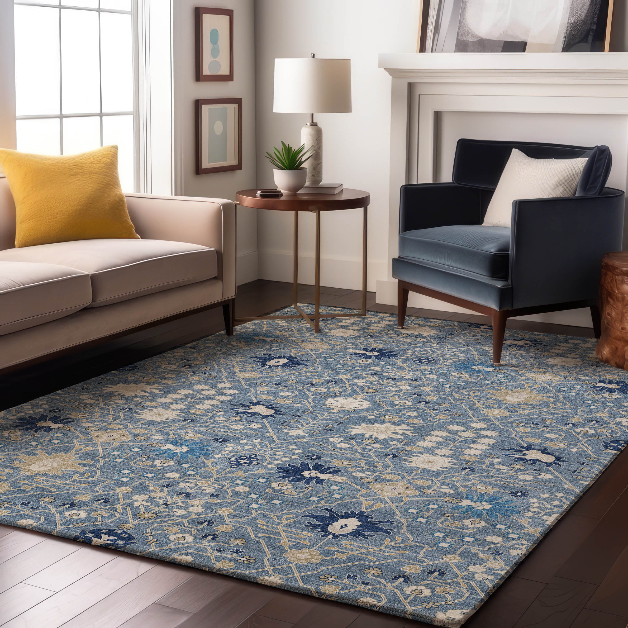 Colombo Machine Washable Traditional Denim Blue Rug 2'6" x 3'10" #shape_Rectangle