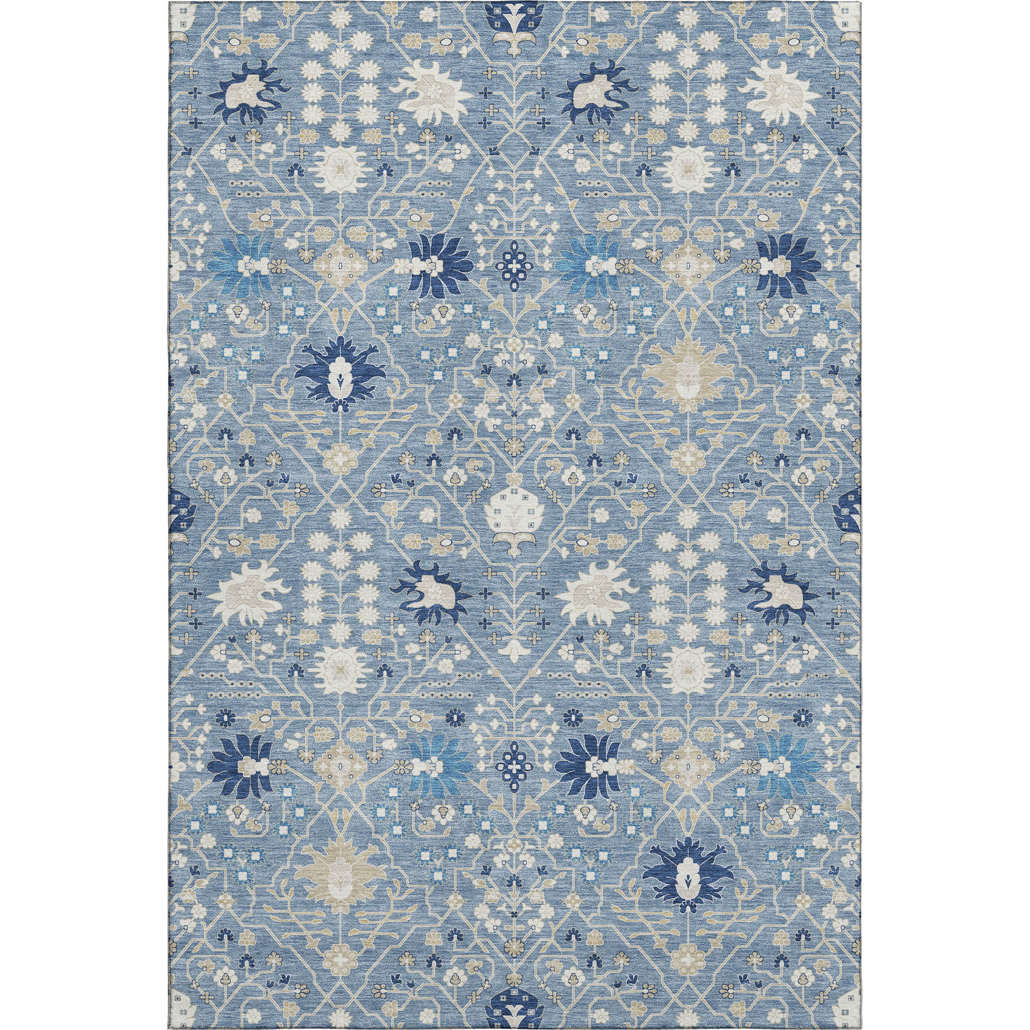 Colombo Machine Washable Traditional Denim Blue Rug 2'6" x 3'10" #shape_Rectangle