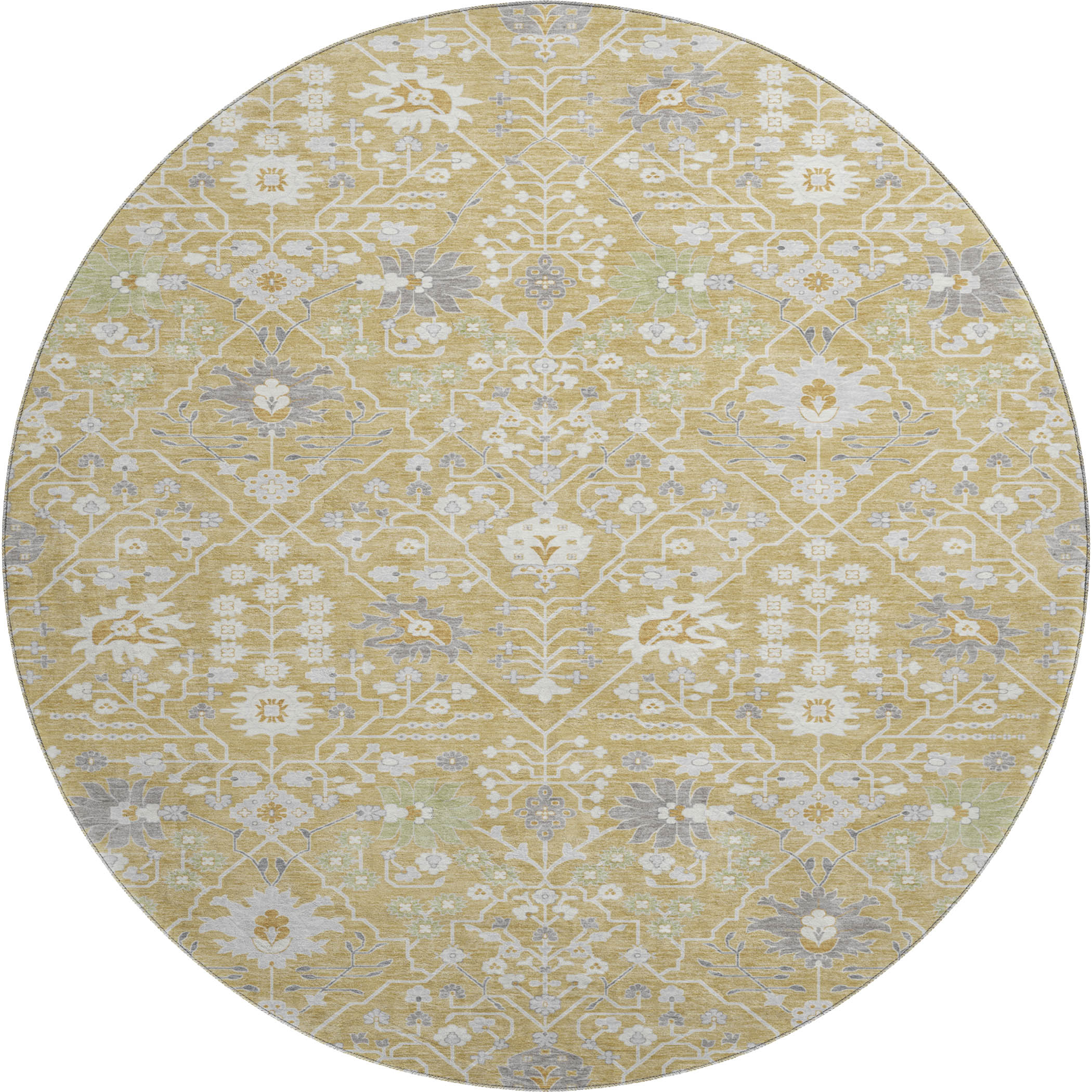 Colombo Machine Washable Traditional Gold Rug 8' x 8' #shape_Round