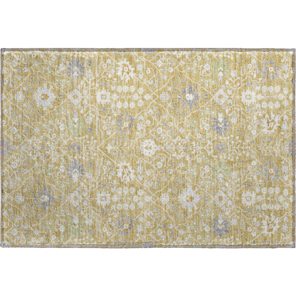 Colombo Machine Washable Traditional Gold Rug 1'8" x 2'6"