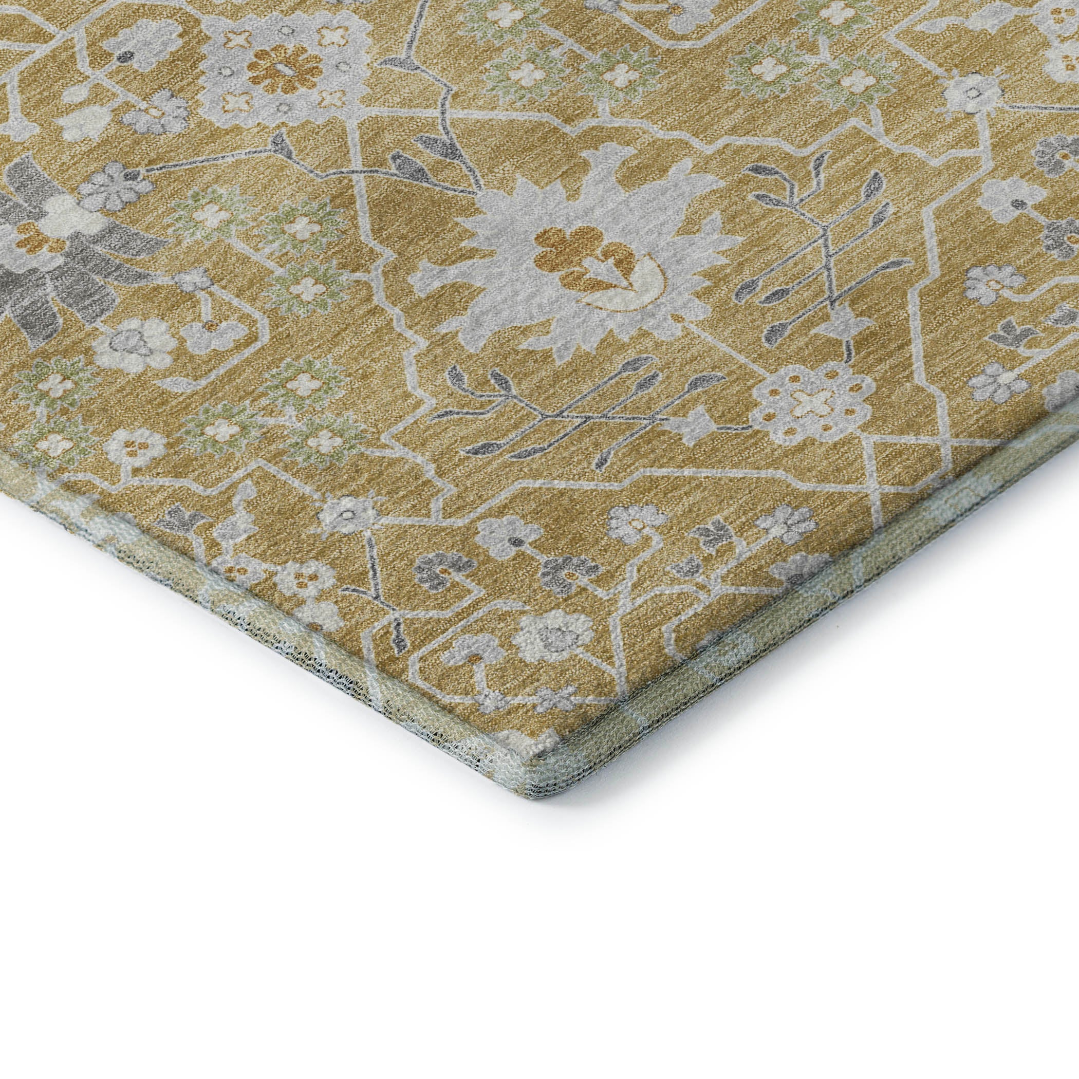 Colombo Machine Washable Traditional Gold Rug 1'8" x 2'6" #shape_Rectangle