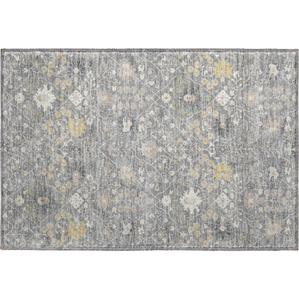 Colombo Machine Washable Traditional Gray Rug 1'8" x 2'6"