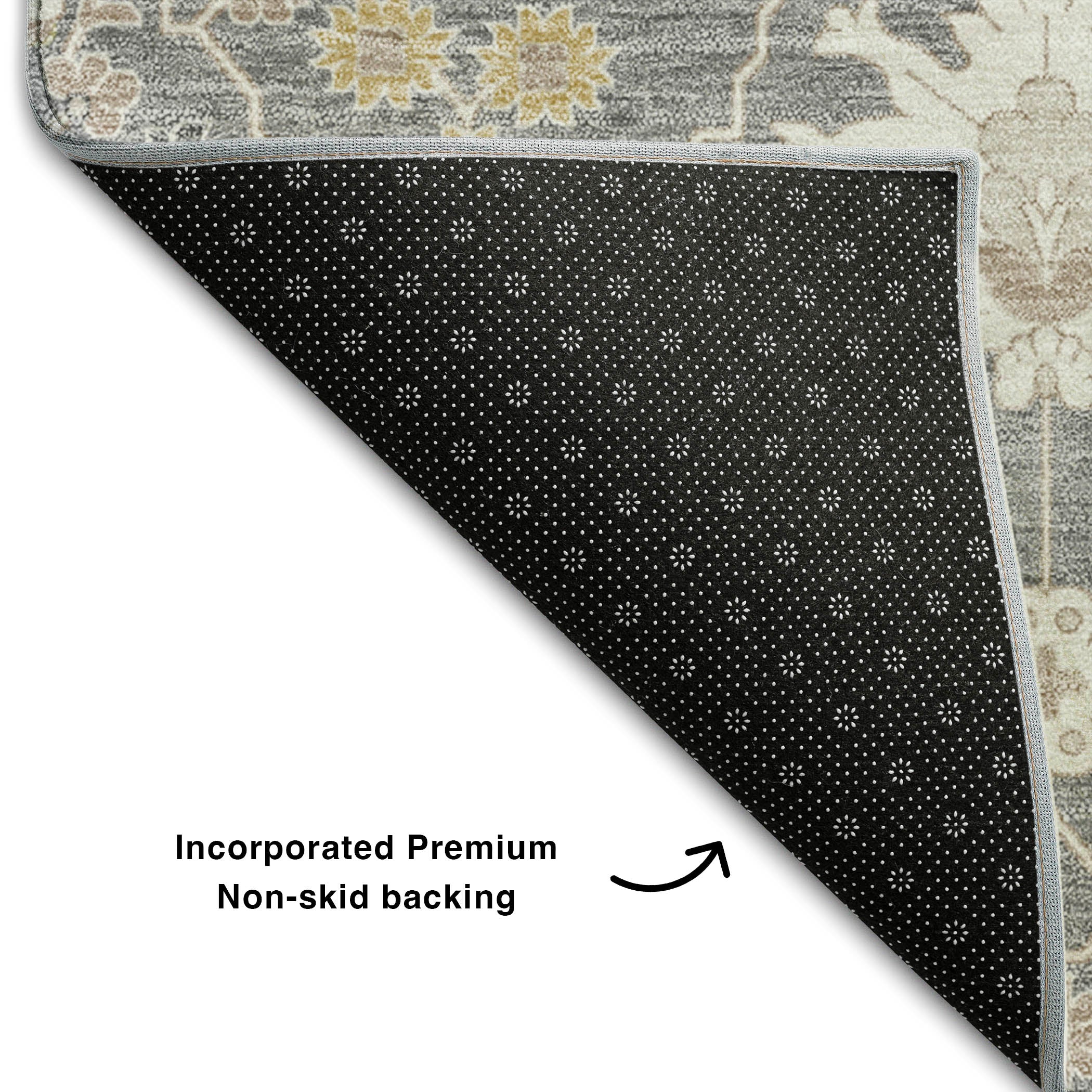 Colombo Machine Washable Traditional Gray Rug 1'8" x 2'6" #shape_Rectangle