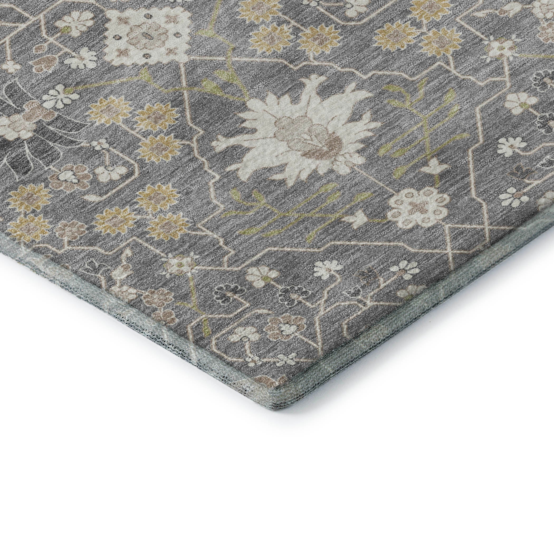 Colombo Machine Washable Traditional Gray Rug 1'8" x 2'6" #shape_Rectangle