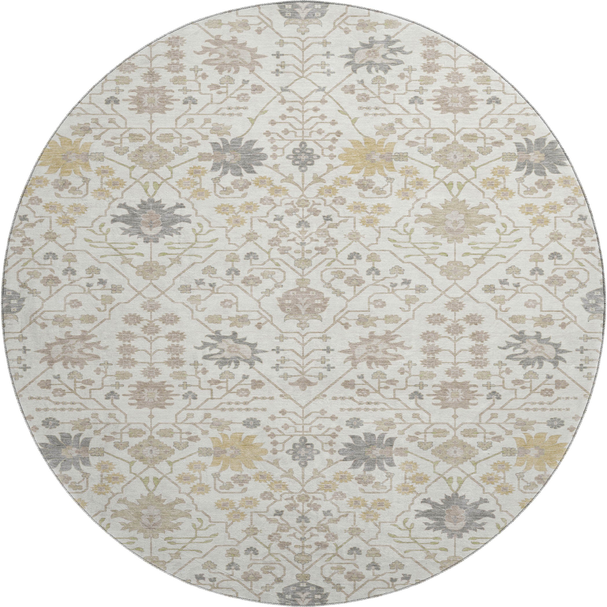 Colombo Machine Washable Traditional Ivory Rug 8' x 8' #shape_Round