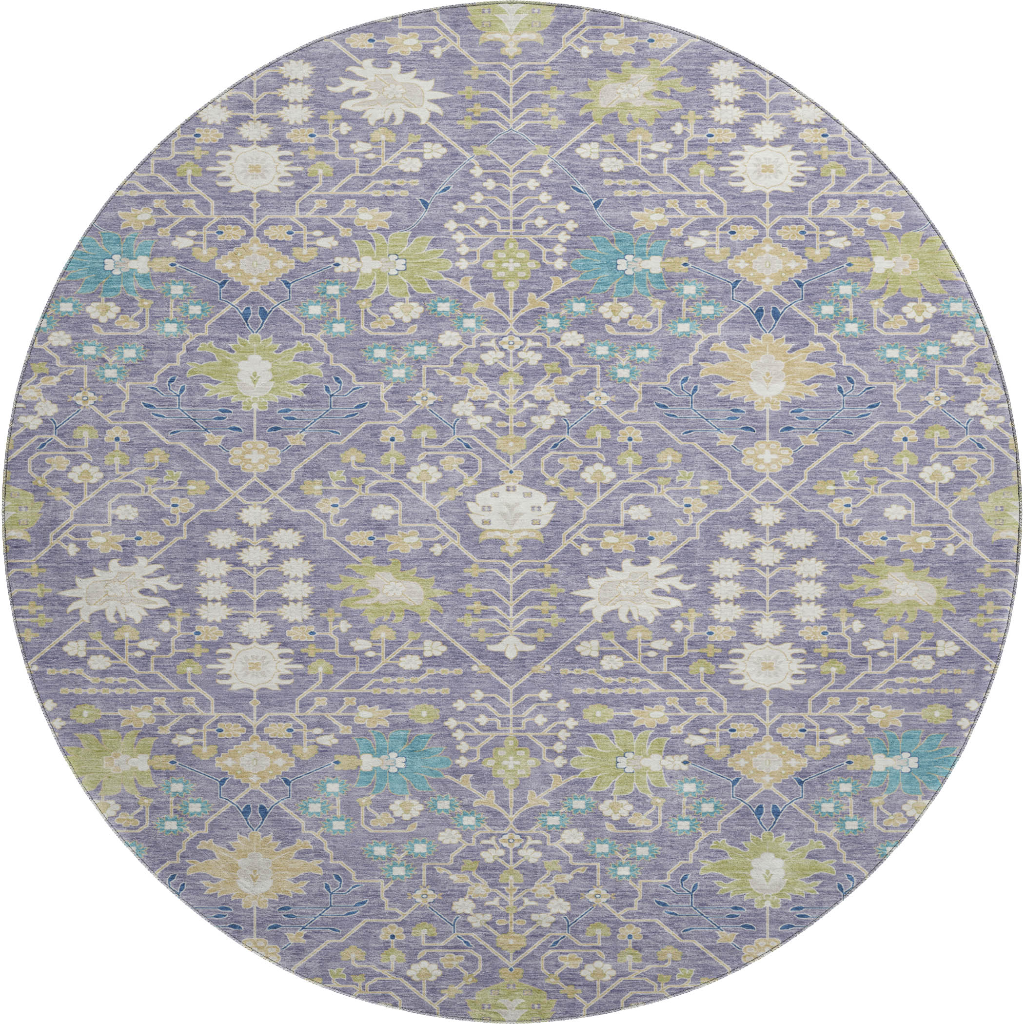 Colombo Machine Washable Traditional Lavender Purple Rug 8' x 8' #shape_Round