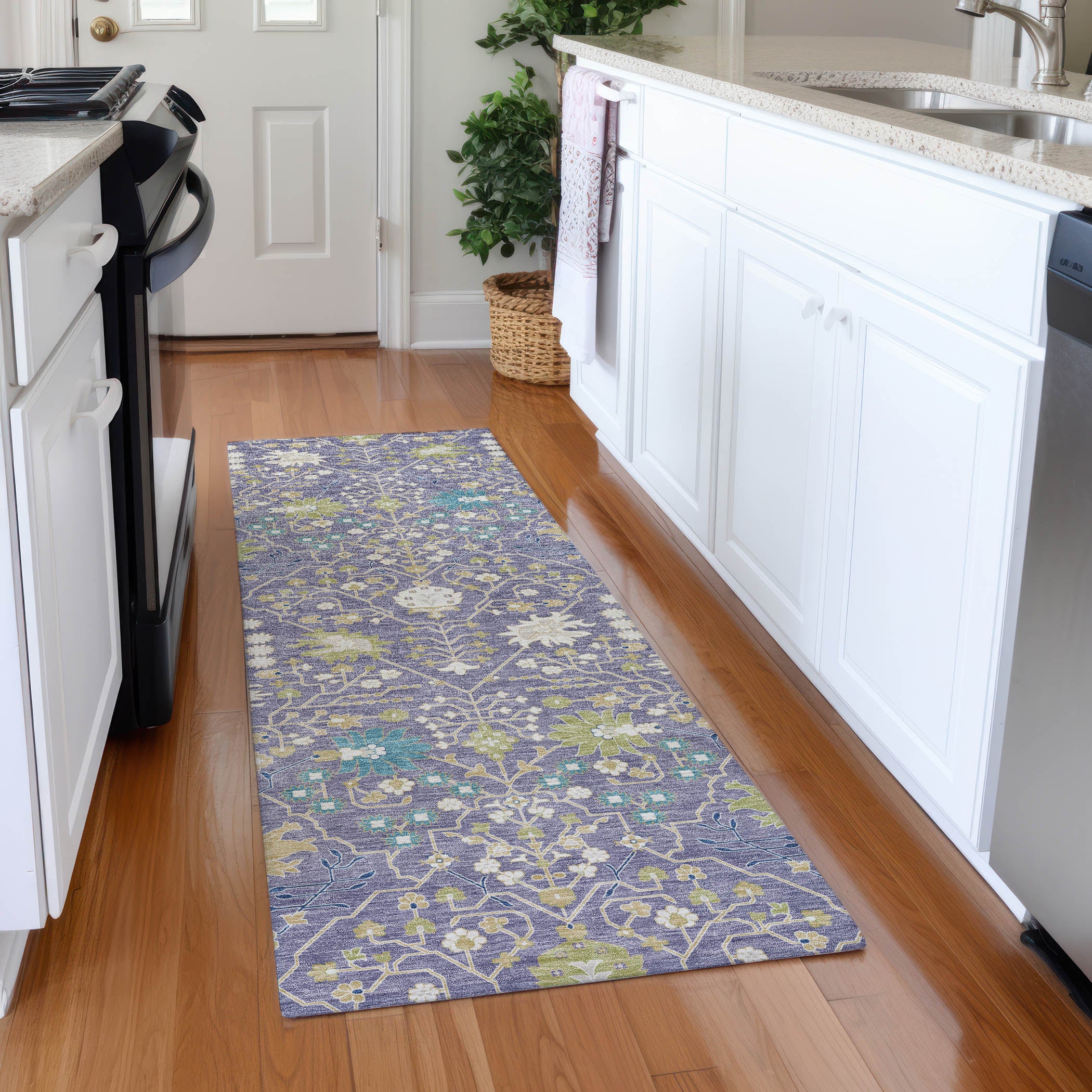 Colombo Machine Washable Traditional Lavender Purple Rug 2'3" x 7'6" #shape_Runner