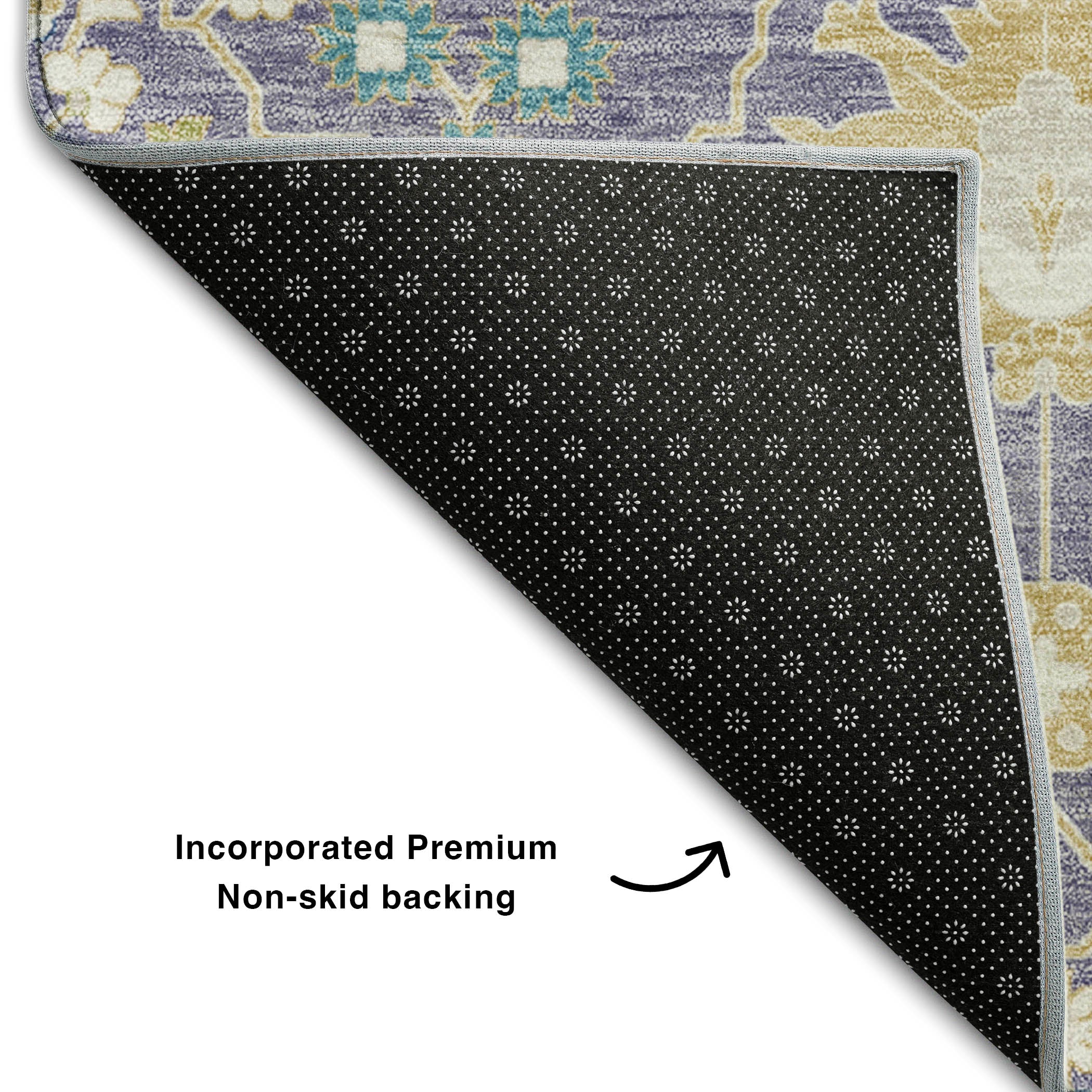 Colombo Machine Washable Traditional Lavender Purple Rug 1'8" x 2'6" #shape_Rectangle