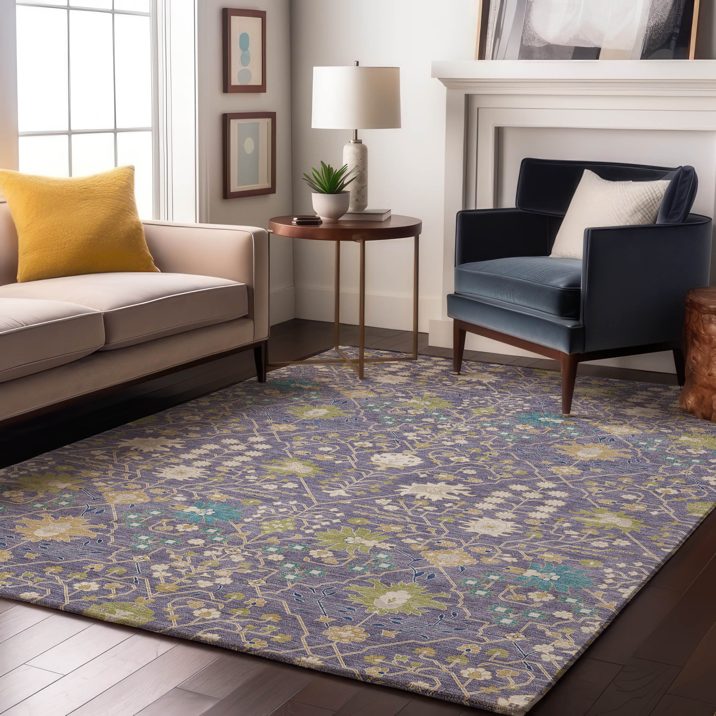 Colombo Machine Washable Traditional Lavender Purple Rug 2'6" x 3'10" #shape_Rectangle