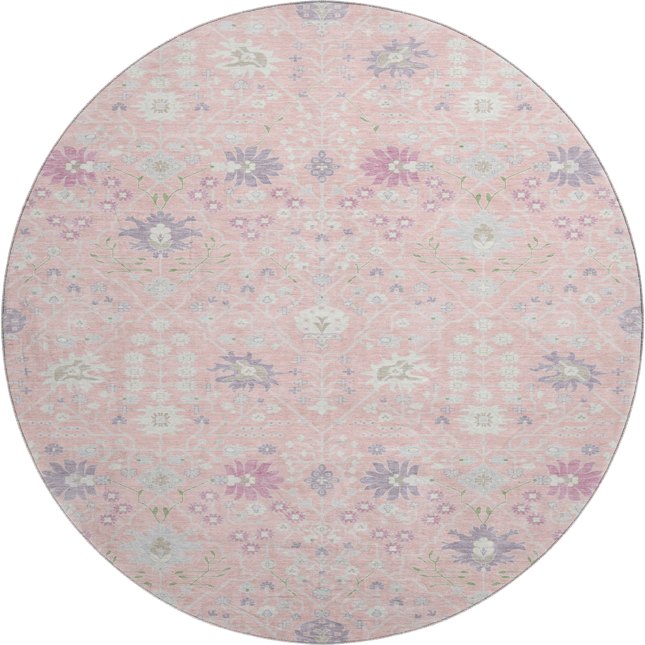 Colombo Machine Washable Traditional Pink Rug 8' x 8' #shape_Round
