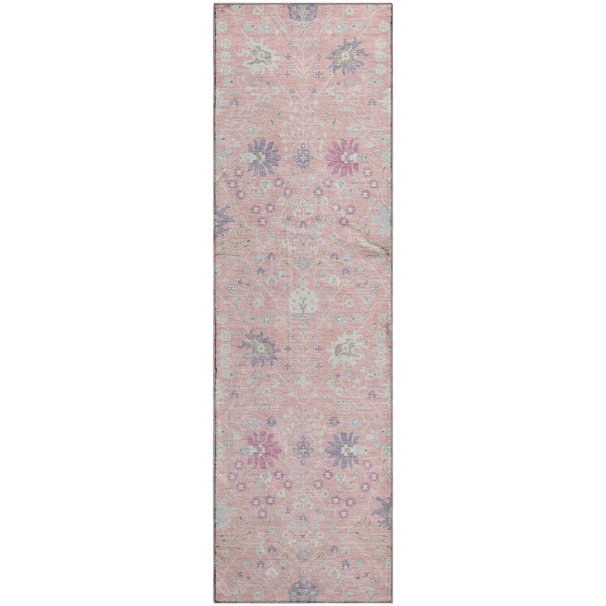 Colombo Machine Washable Traditional Pink Rug 2'3" x 7'6" #shape_Runner