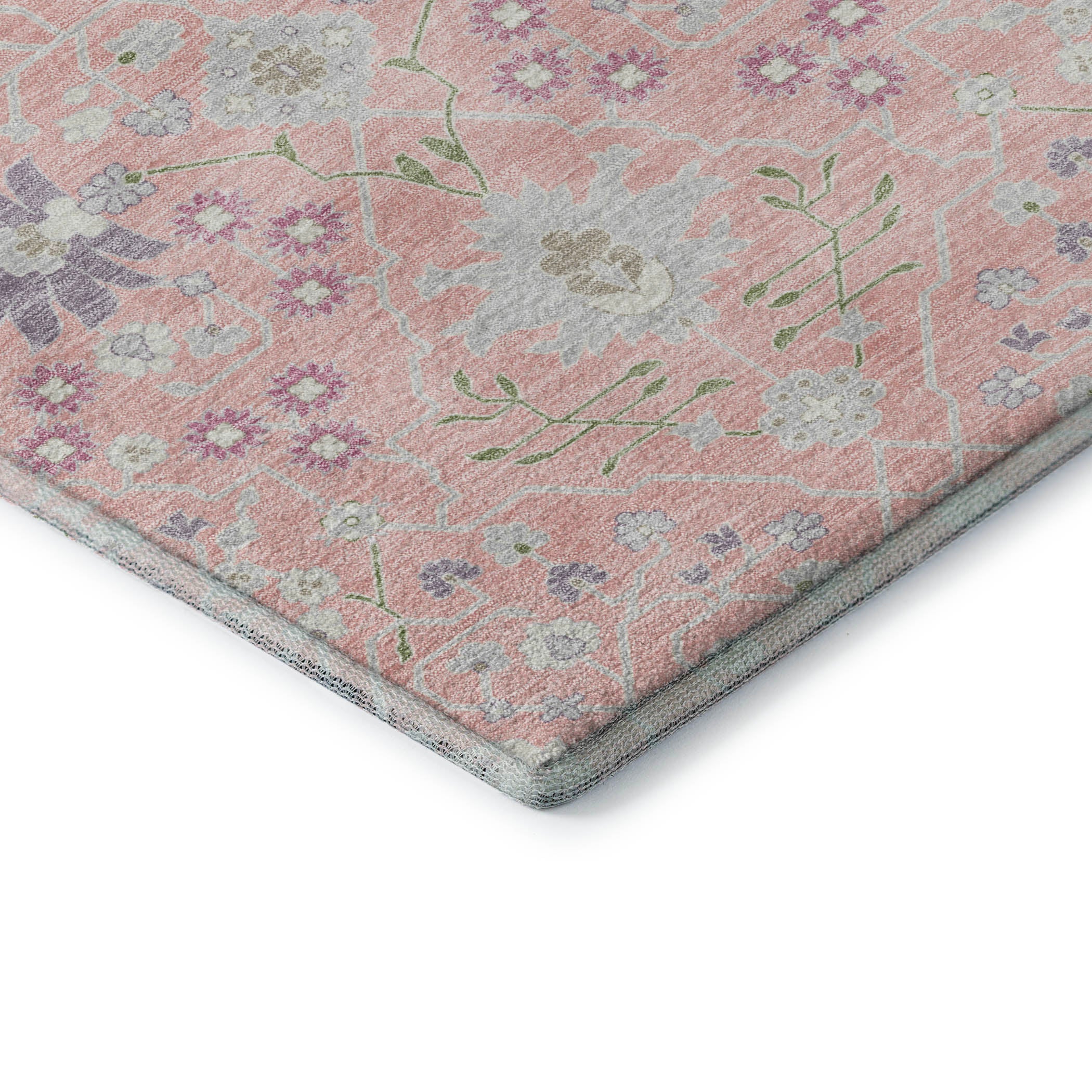 Colombo Machine Washable Traditional Pink Rug 1'8" x 2'6" #shape_Rectangle