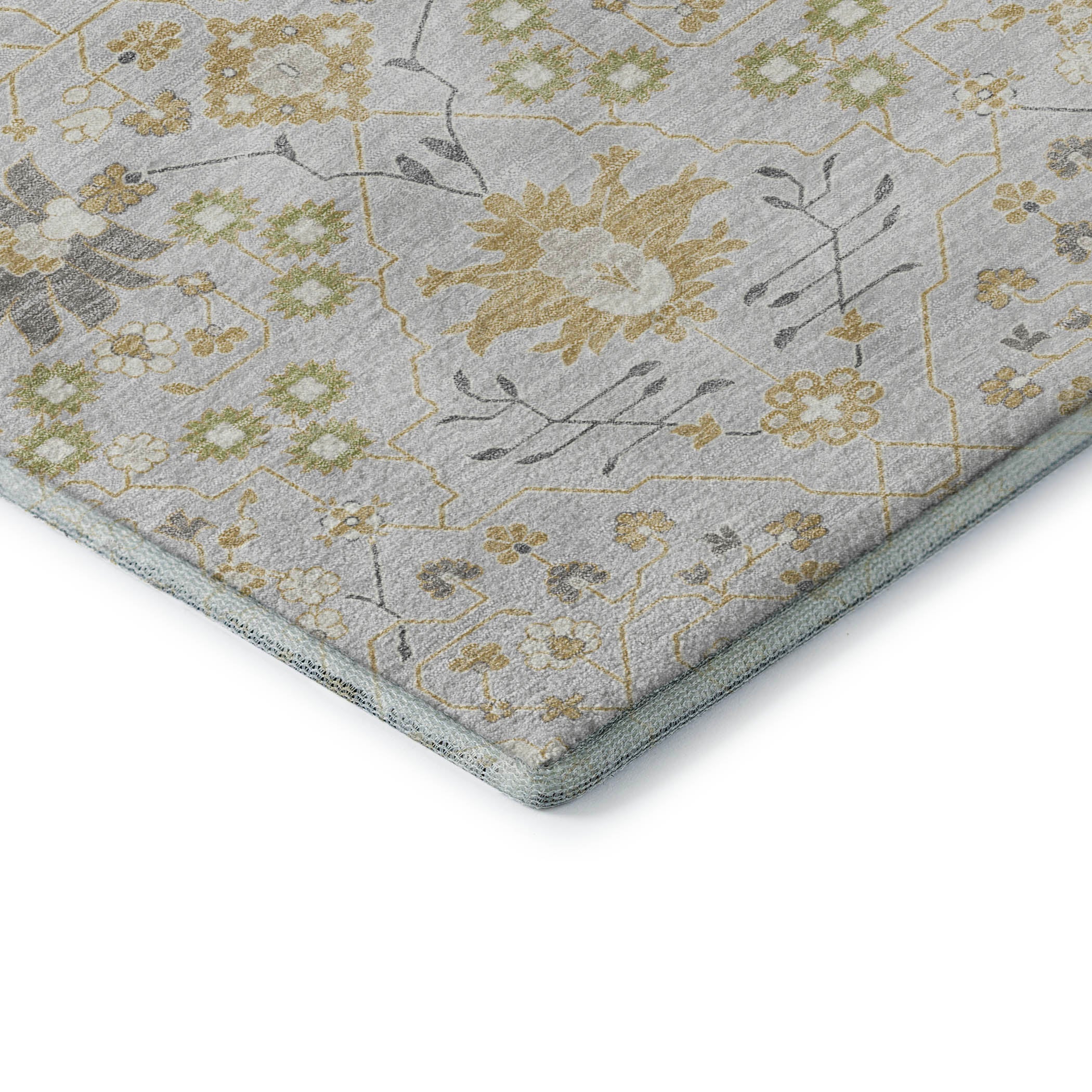 Colombo Machine Washable Traditional Silver Gray Rug 1'8" x 2'6" #shape_Rectangle