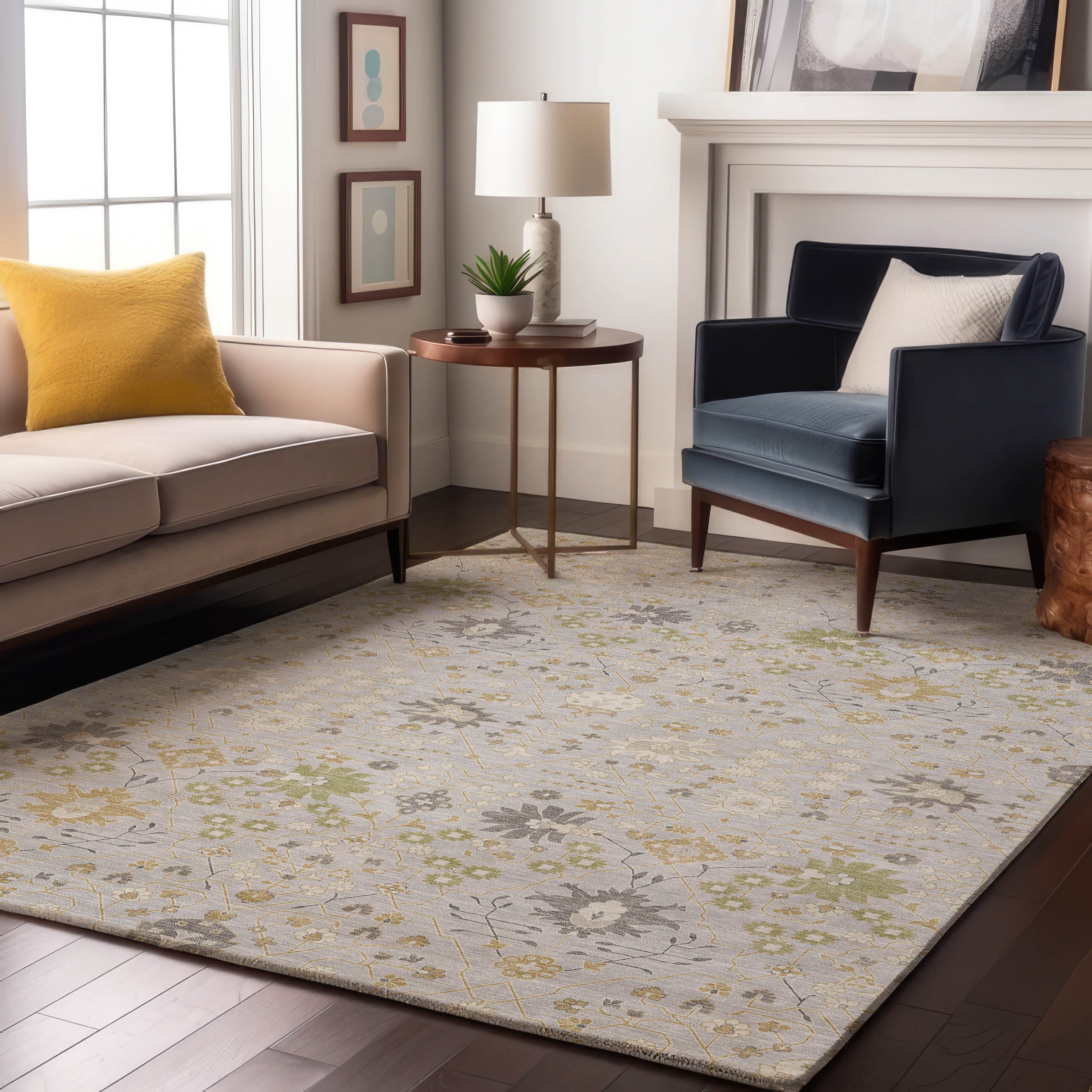 Colombo Machine Washable Traditional Silver Gray Rug 2'6" x 3'10" #shape_Rectangle