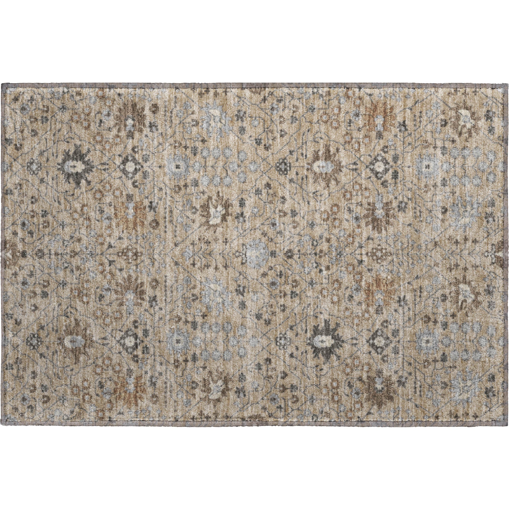 Colombo Machine Washable Traditional Taupe Brown Rug 1'8" x 2'6" #shape_Rectangle