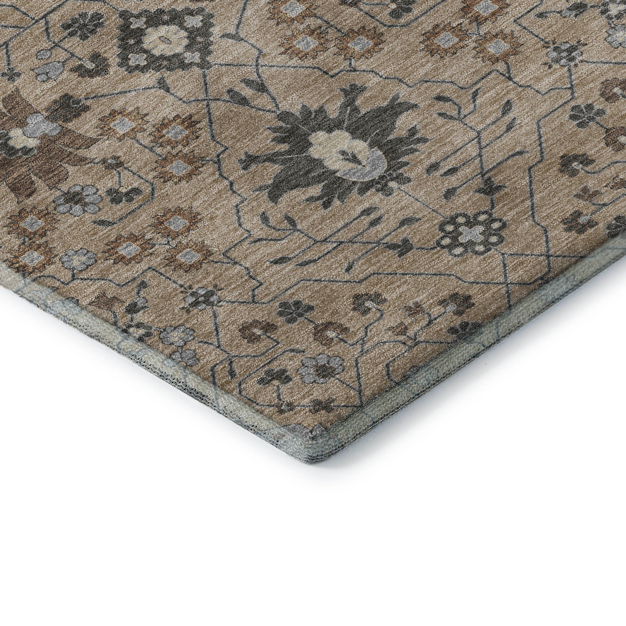 Colombo Machine Washable Traditional Taupe Brown Rug 1'8" x 2'6" #shape_Rectangle