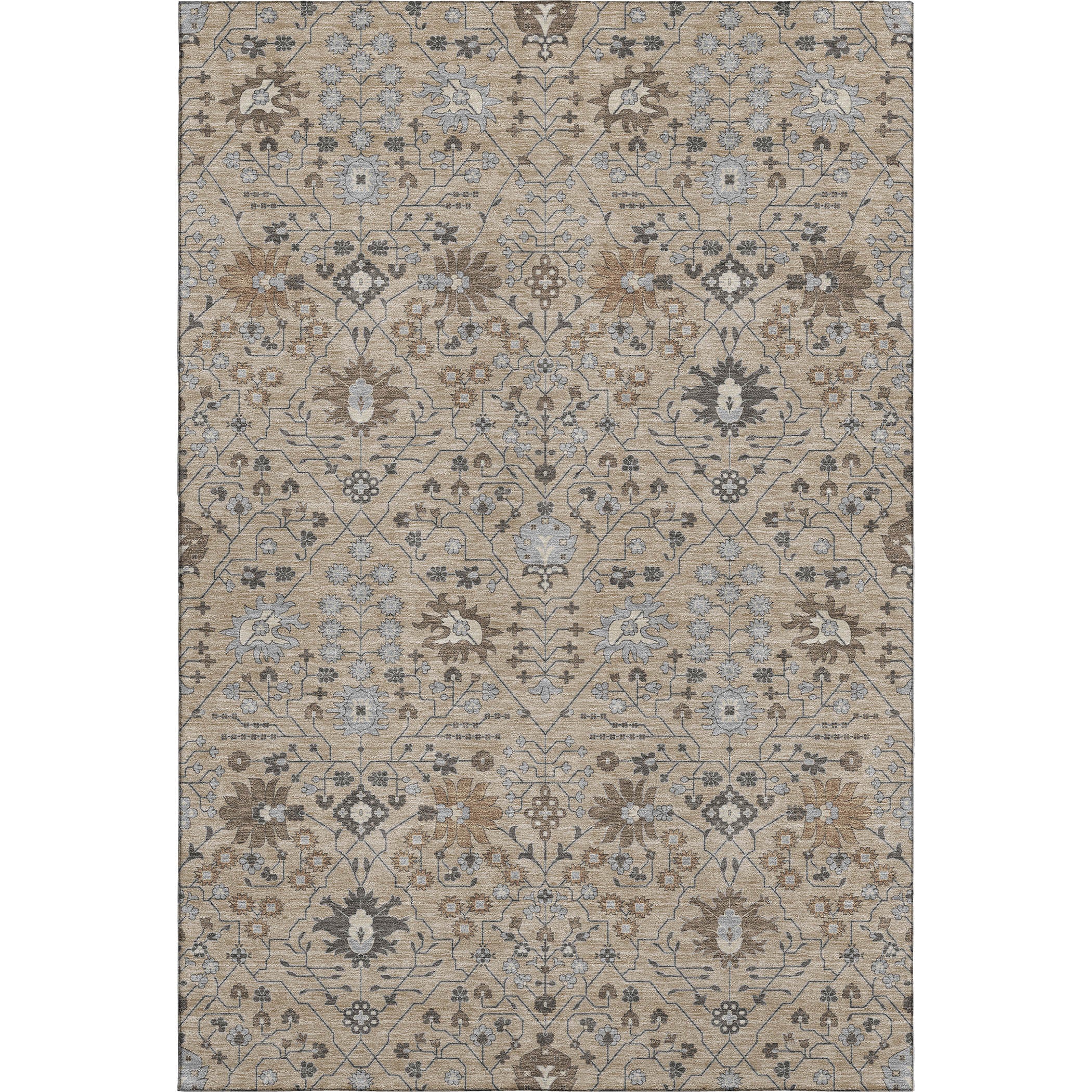 Colombo Machine Washable Traditional Taupe Brown Rug 2'6" x 3'10" #shape_Rectangle